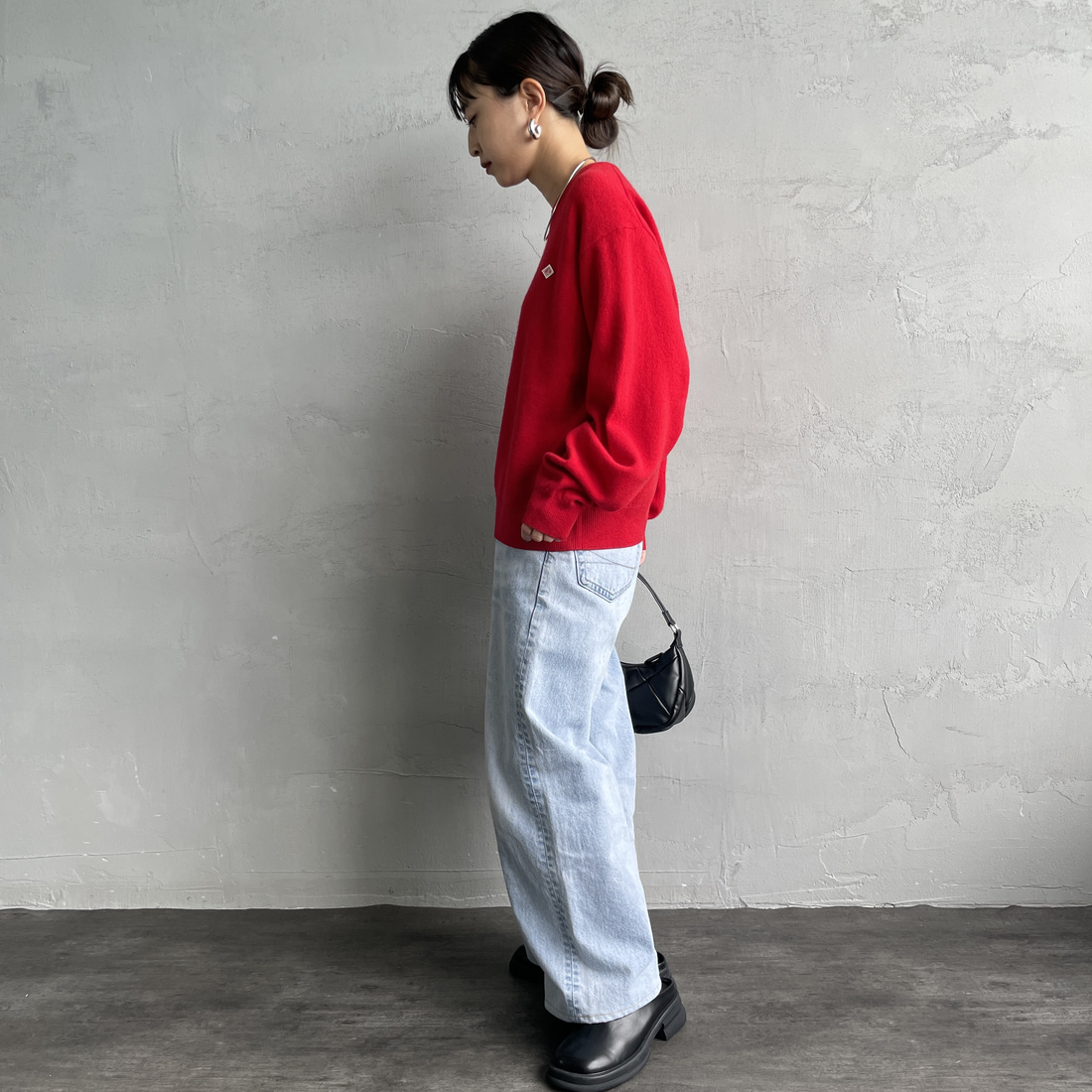 DANTON [ダントン] クルーネックプルオーバーニット [DT-D0027LMW] RED &&モデル身長：150cm 着用サイズ：36&&