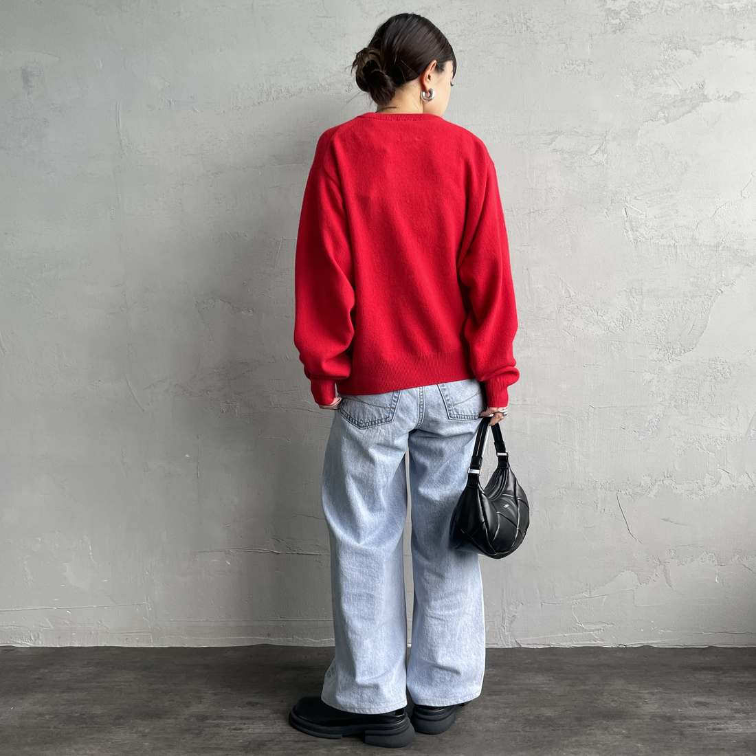 DANTON [ダントン] クルーネックプルオーバーニット [DT-D0027LMW] RED &&モデル身長：150cm 着用サイズ：36&&