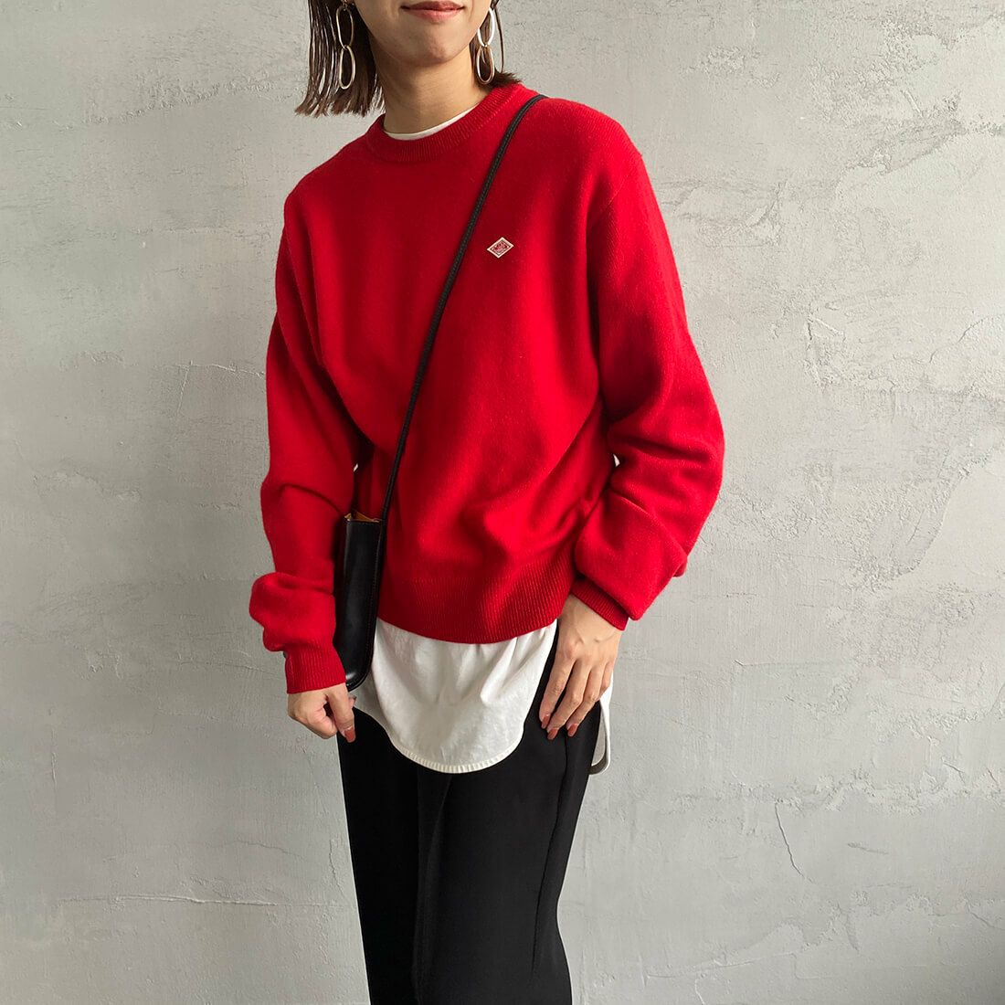DANTON [ダントン] クルーネックプルオーバーニット [DT-D0027LMW] RED &&モデル身長：163cm 着用サイズ：36&&