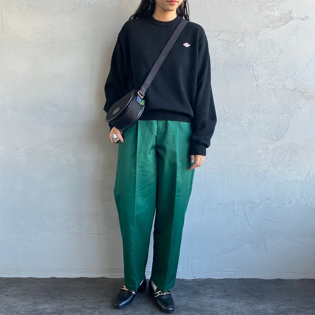 DANTON [ダントン] クルーネックプルオーバーニット [DT-D0027LMW] BLACK &&モデル身長：156cm 着用サイズ：38&&