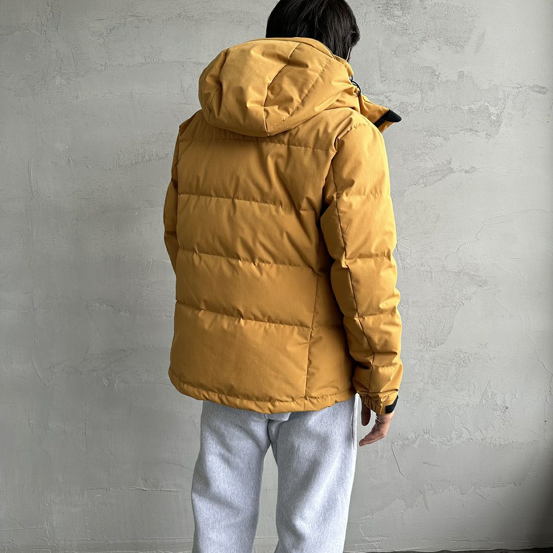 JEANSFACTORY × NANGA [ジーンズファクトリー × ナンガ] 別注 焚火ダウンジャケット [JMP-234-052-JF] YELLOW &&モデル身長：173cm 着用サイズ：L&&