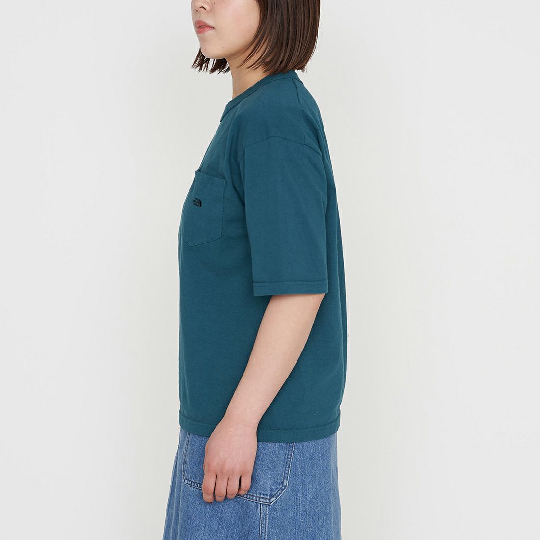 THE NORTH FACE PURPLE LABEL [ザ ノースフェイス パープルレーベル] 7OZ ポケットTシャツ [NT3366N] BG BOTTLE &&モデル身長：156cm&&