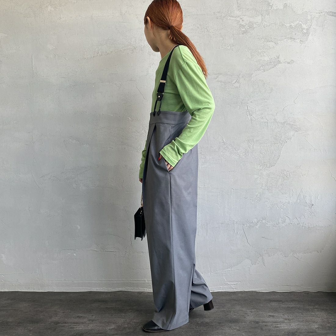 Jeans Factory Clothes [ジーンズファクトリークローズ] ハイウエストサスペンダーパンツ [219052] 02 ｸﾞﾚｰ&&モデル身長：156cm　着用サイズ：F&&