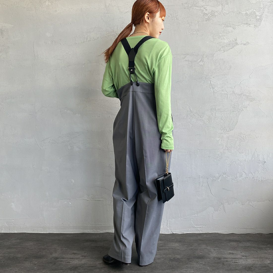 Jeans Factory Clothes [ジーンズファクトリークローズ] ハイウエストサスペンダーパンツ [219052] 02 ｸﾞﾚｰ&&モデル身長：156cm　着用サイズ：F&&