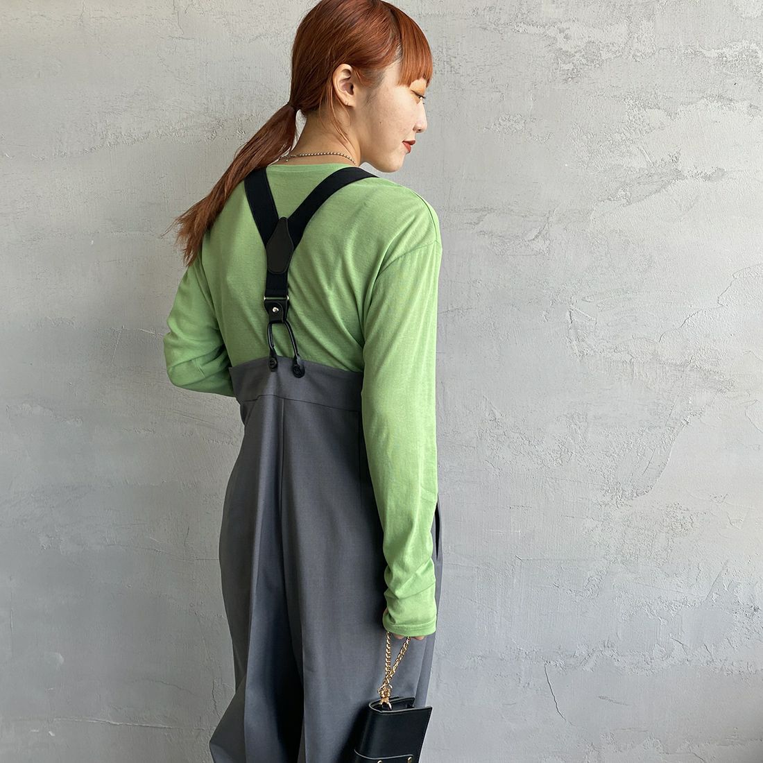 Jeans Factory Clothes [ジーンズファクトリークローズ] ハイウエストサスペンダーパンツ [219052] 02 ｸﾞﾚｰ&&モデル身長：156cm　着用サイズ：F&&
