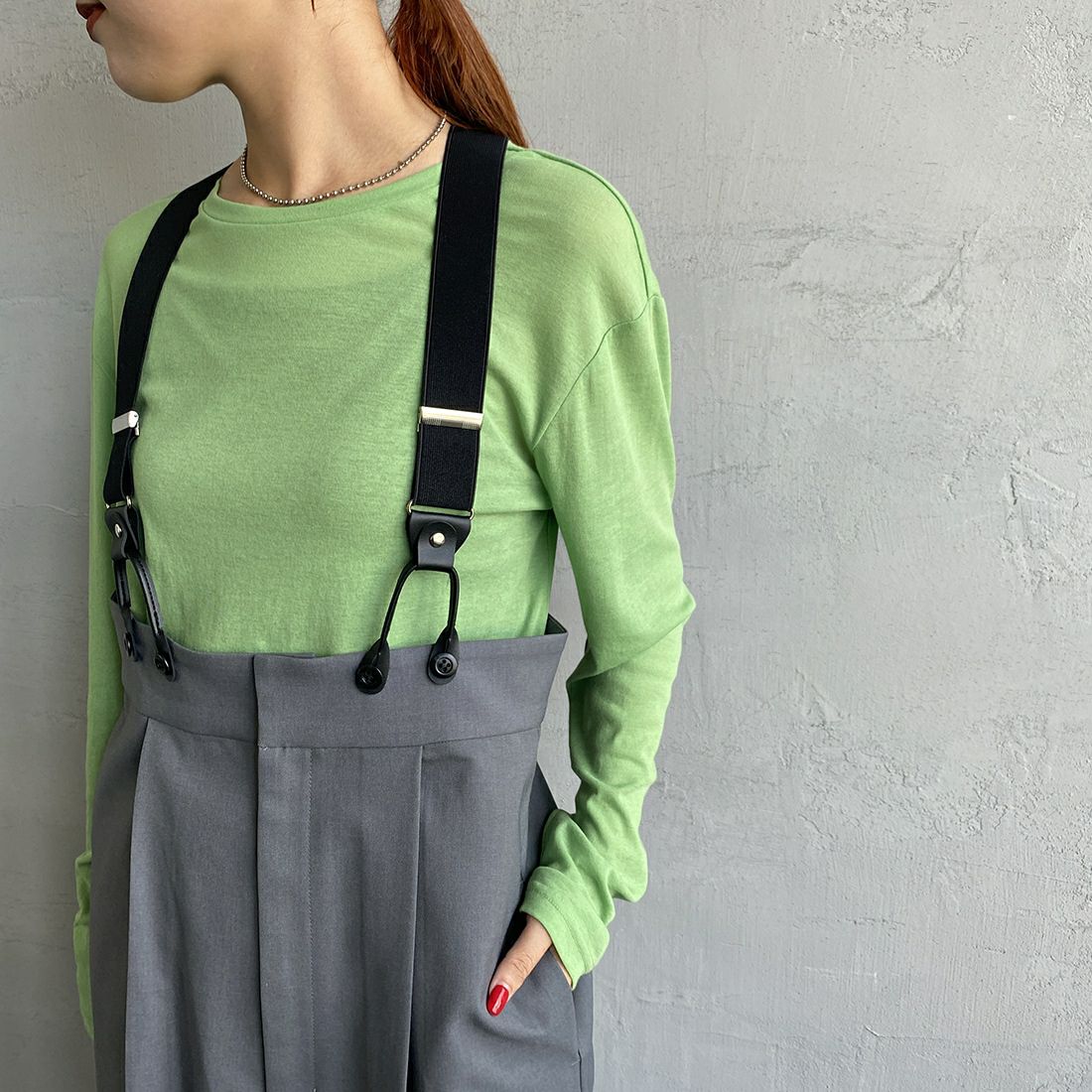 Jeans Factory Clothes [ジーンズファクトリークローズ] ハイウエストサスペンダーパンツ [219052] 02 ｸﾞﾚｰ&&モデル身長：156cm　着用サイズ：F&&