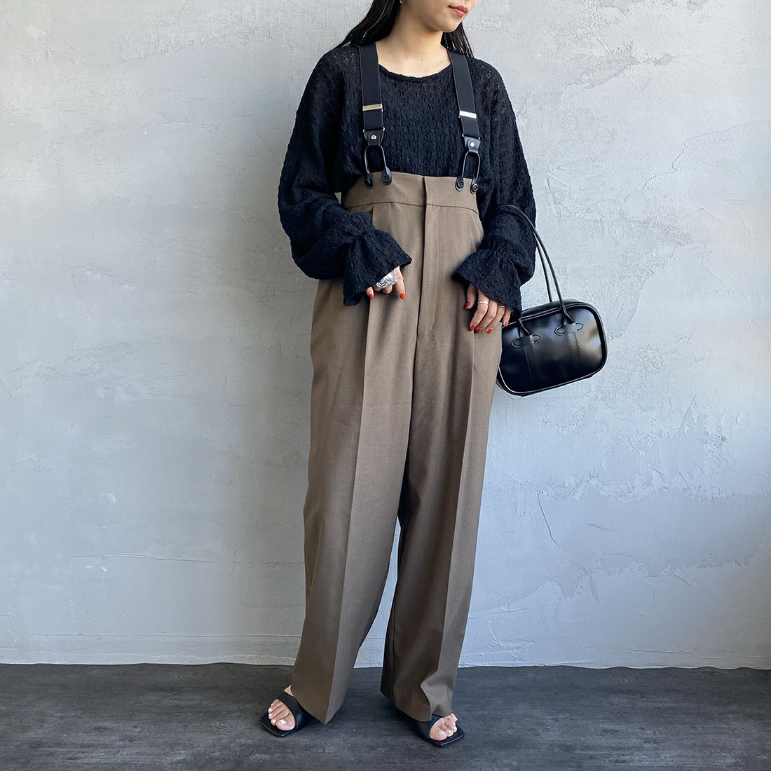 Jeans Factory Clothes [ジーンズファクトリークローズ] ハイウエストサスペンダーパンツ [219052] 35 ﾓｶ&&モデル身長：156cm　着用サイズ：F&&