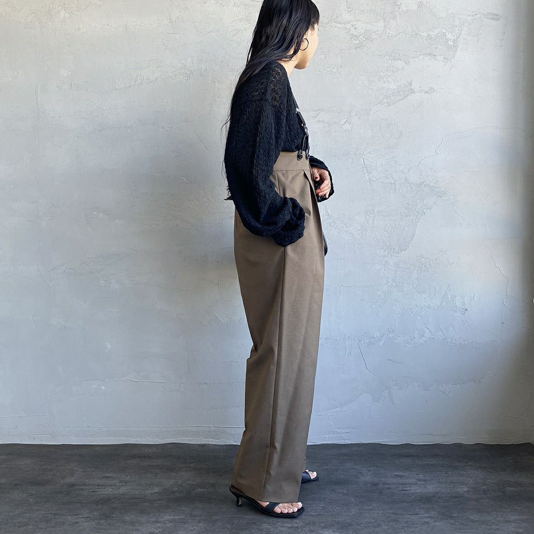 Jeans Factory Clothes [ジーンズファクトリークローズ] ハイウエストサスペンダーパンツ [219052] 35 ﾓｶ&&モデル身長：156cm　着用サイズ：F&&