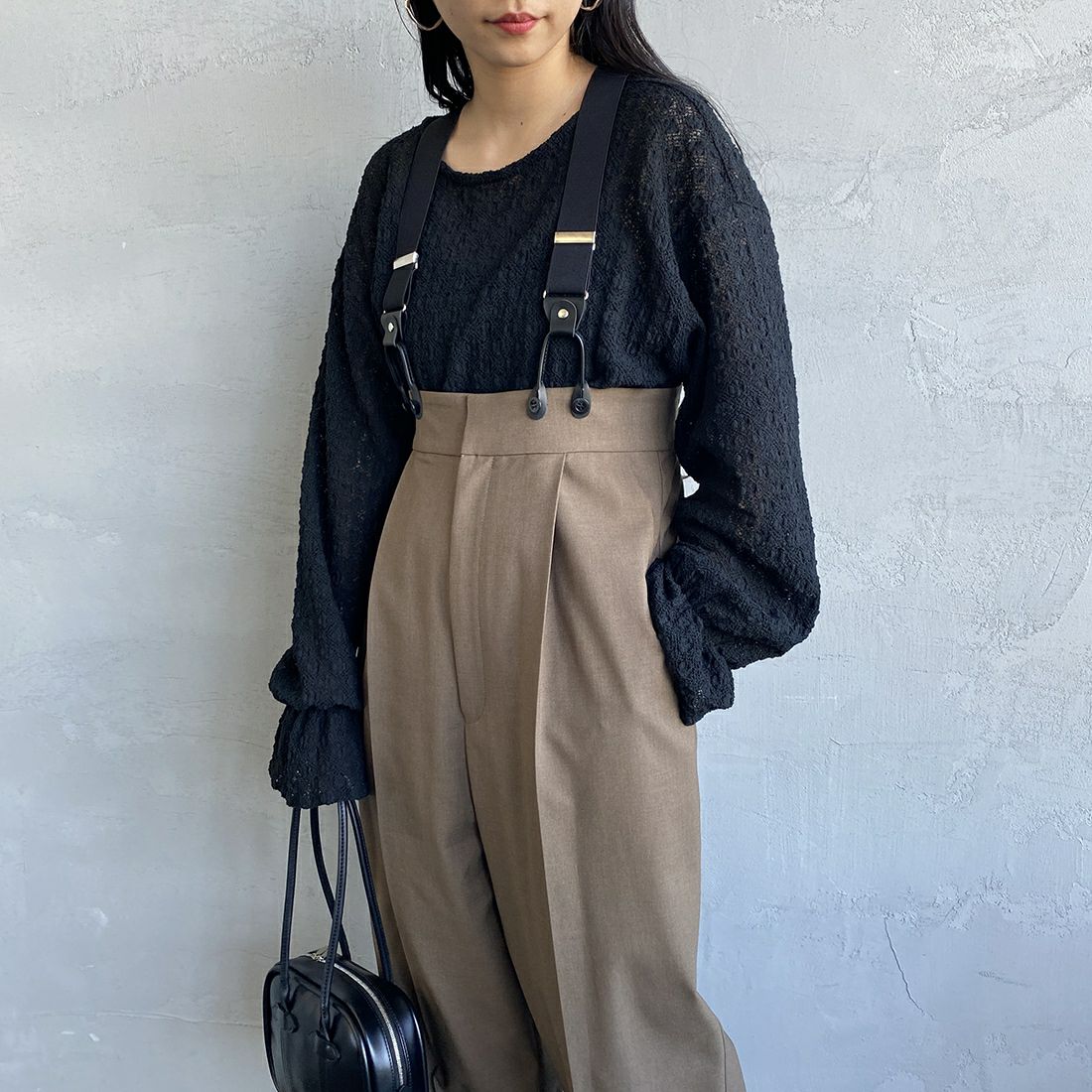 Jeans Factory Clothes [ジーンズファクトリークローズ] ハイウエストサスペンダーパンツ [219052] 35 ﾓｶ&&モデル身長：156cm　着用サイズ：F&&