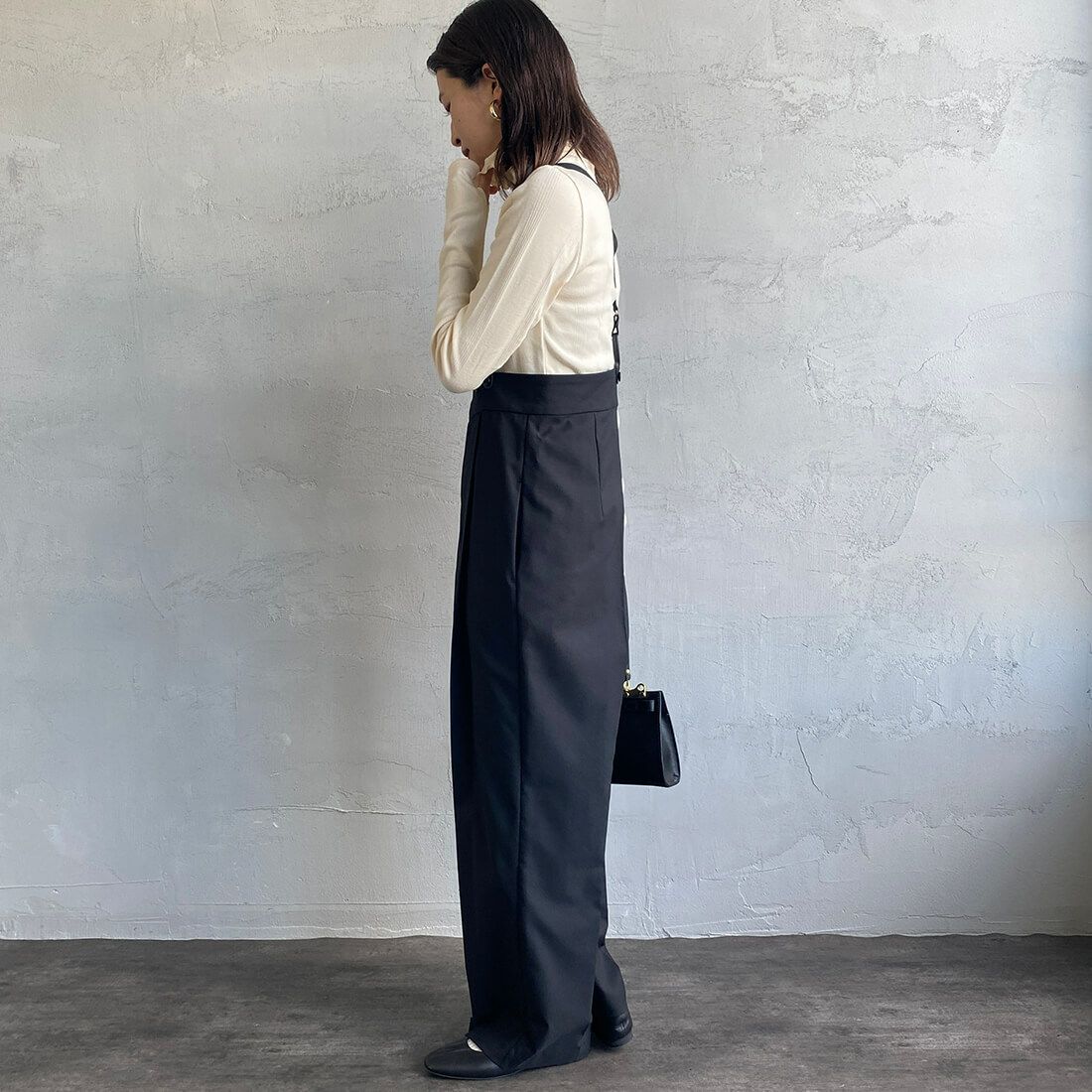 Jeans Factory Clothes [ジーンズファクトリークローズ] ハイウエストサスペンダーパンツ [219052] 04 ﾌﾞﾗｯｸ&&モデル身長：163cm　着用サイズ：F&&