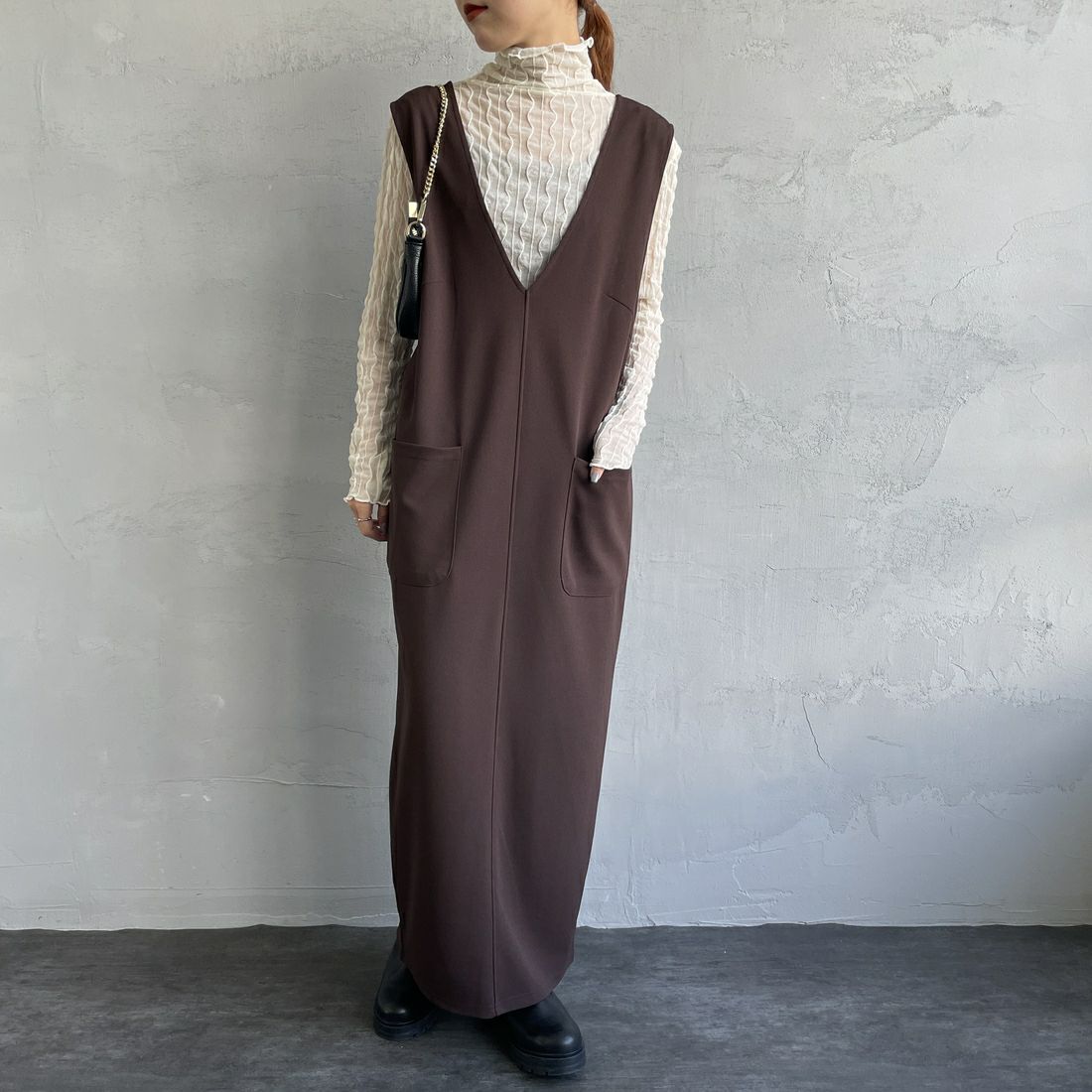 Jeans Factory Clothes [ジーンズファクトリークローズ] Vネックワンピース [219074] 37 ﾌﾞﾗｳﾝ&&モデル身長：156cm 着用サイズ：F&&