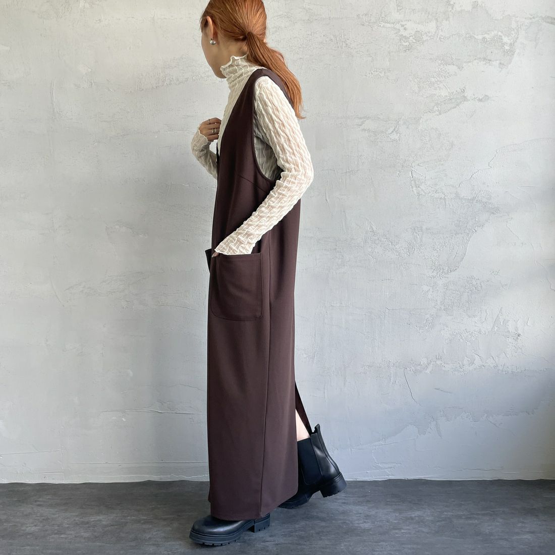 Jeans Factory Clothes [ジーンズファクトリークローズ] Vネックワンピース [219074] 37 ﾌﾞﾗｳﾝ&&モデル身長：156cm 着用サイズ：F&&