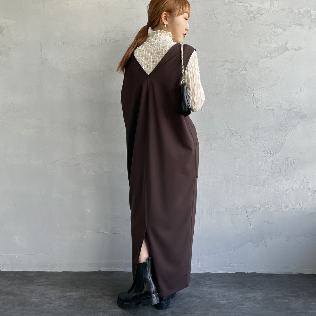 Jeans Factory Clothes [ジーンズファクトリークローズ] Vネックワンピース [219074] 37 ﾌﾞﾗｳﾝ&&モデル身長：156cm 着用サイズ：F&&