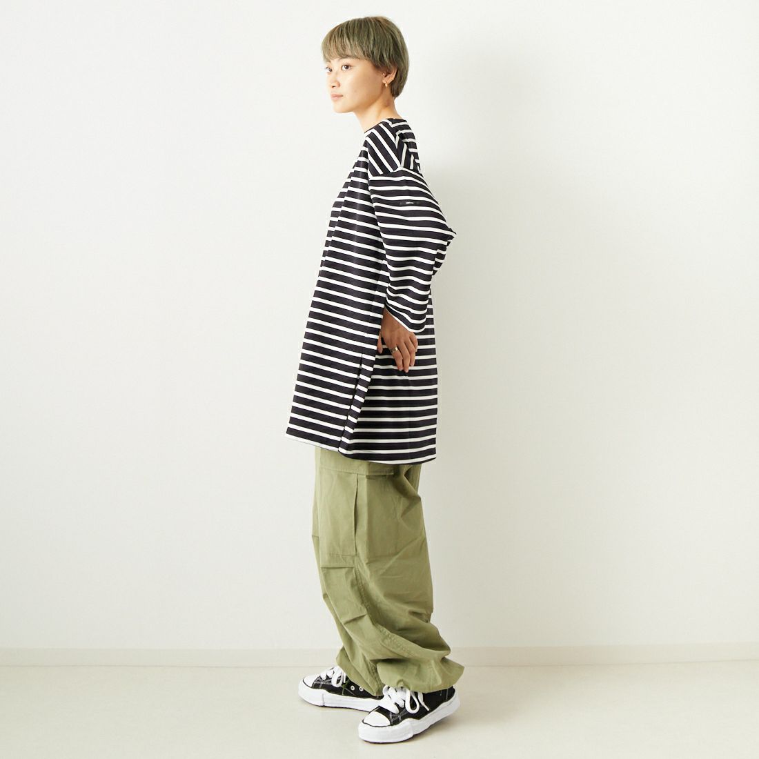 ORCIVAL [オーシバル] ワイドボートネックプルオーバー [OR-C0223MER] BLACK/WHIT &&モデル身長：160cm 着用サイズ：1&&