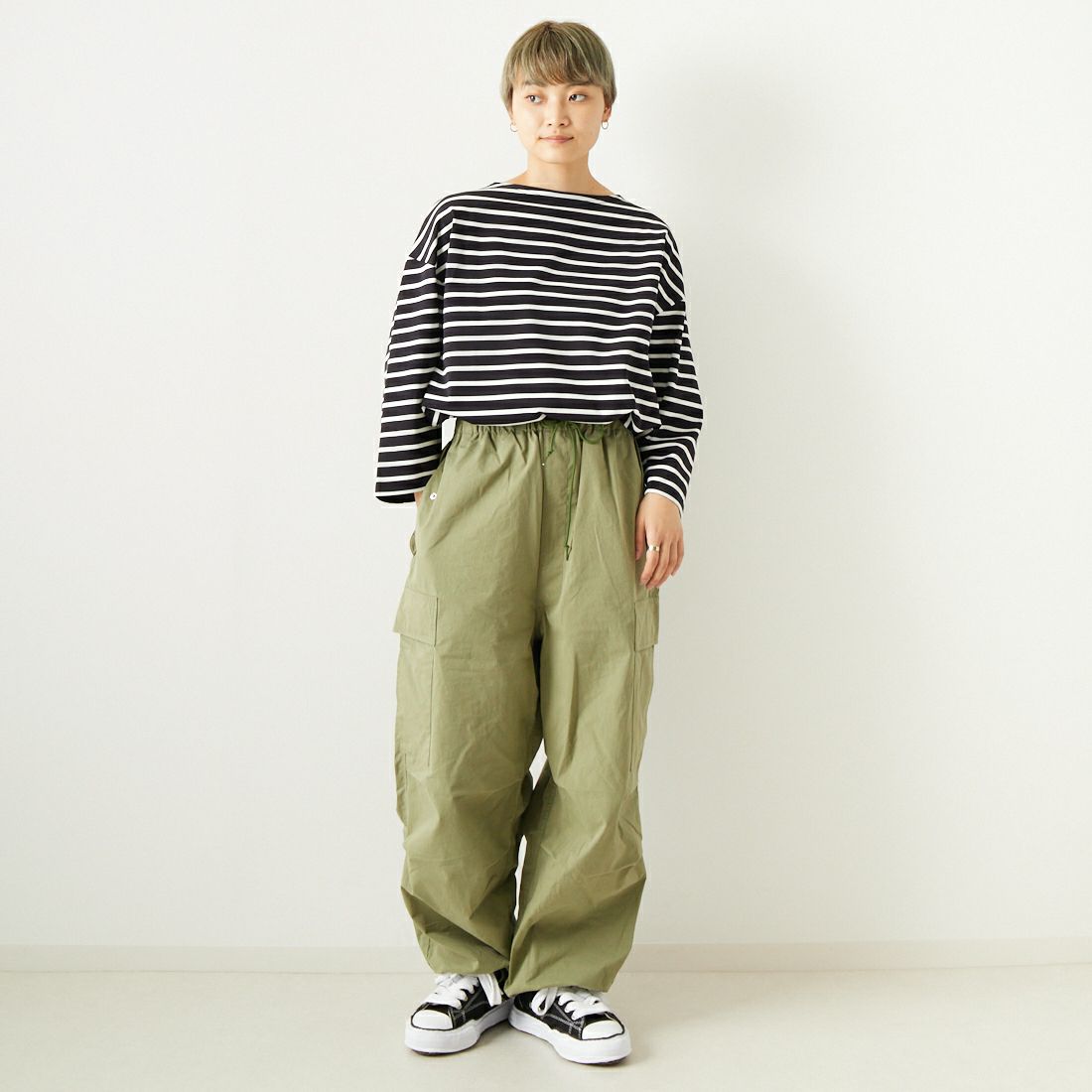 ORCIVAL [オーシバル] ワイドボートネックプルオーバー [OR-C0223MER] BLACK/WHIT &&モデル身長：160cm 着用サイズ：1&&