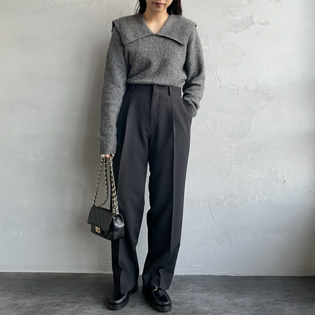 THE SHINZONE [ザ シンゾーン] クライスラーパンツ [21AMSPA01] 07 BLACK&&モデル身長：156cm 着用サイズ：32&&