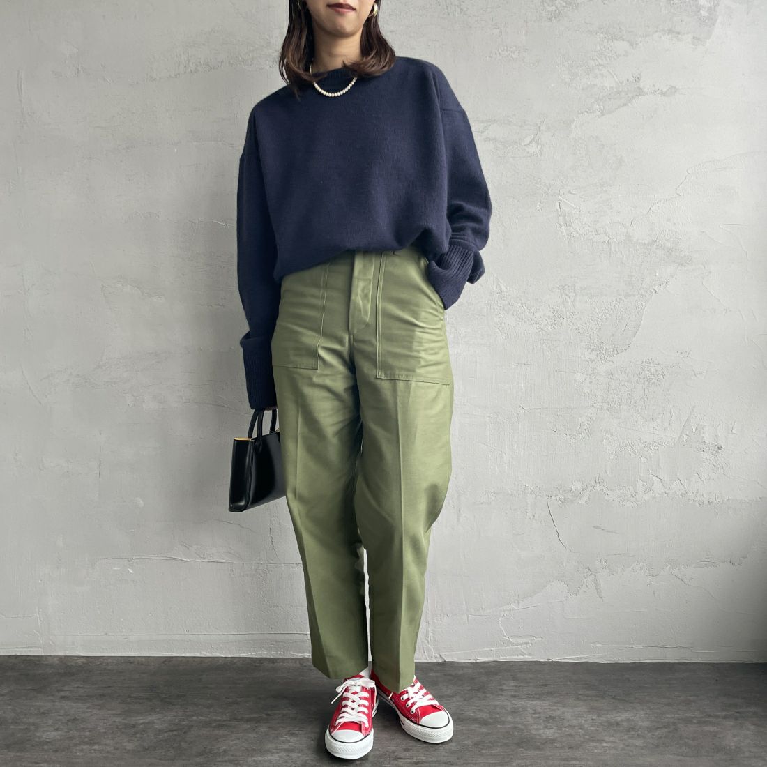 THE SHINZONE [ザ シンゾーン] ベイカーパンツ [15AMSPA18] 62 KHAKI &&モデル身長：163cm 着用サイズ：34&&