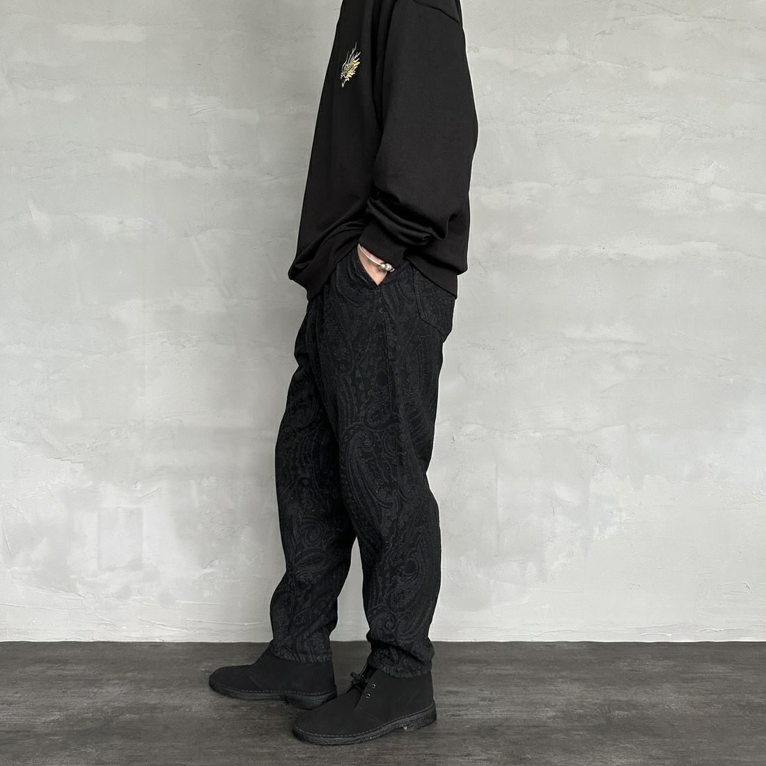Noir Fabrik [ヌワールファブリック] ペイズリーデニムバルーンパンツ [NF-234-073] BLACK&&モデル身長：173cm 着用サイズ：S&&