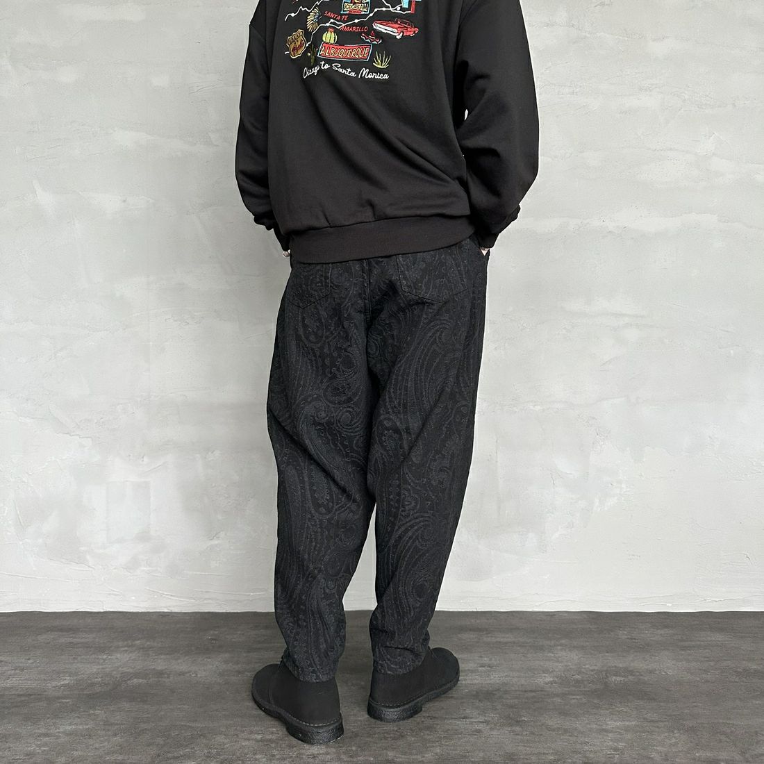 Noir Fabrik [ヌワールファブリック] ペイズリーデニムバルーンパンツ [NF-234-073] BLACK&&モデル身長：173cm 着用サイズ：M&&