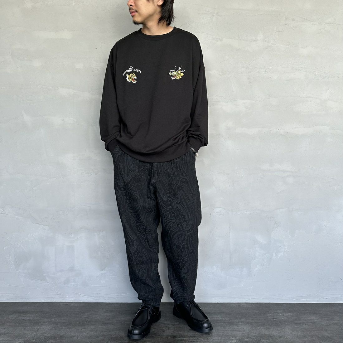 Noir Fabrik [ヌワールファブリック] ペイズリーデニムバルーンパンツ [NF-234-073] BLACK&&モデル身長：173cm 着用サイズ：M&&