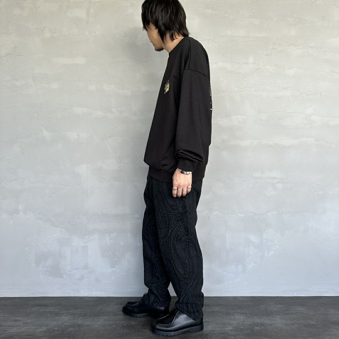 Noir Fabrik [ヌワールファブリック] ペイズリーデニムバルーンパンツ [NF-234-073] BLACK&&モデル身長：173cm 着用サイズ：M&&