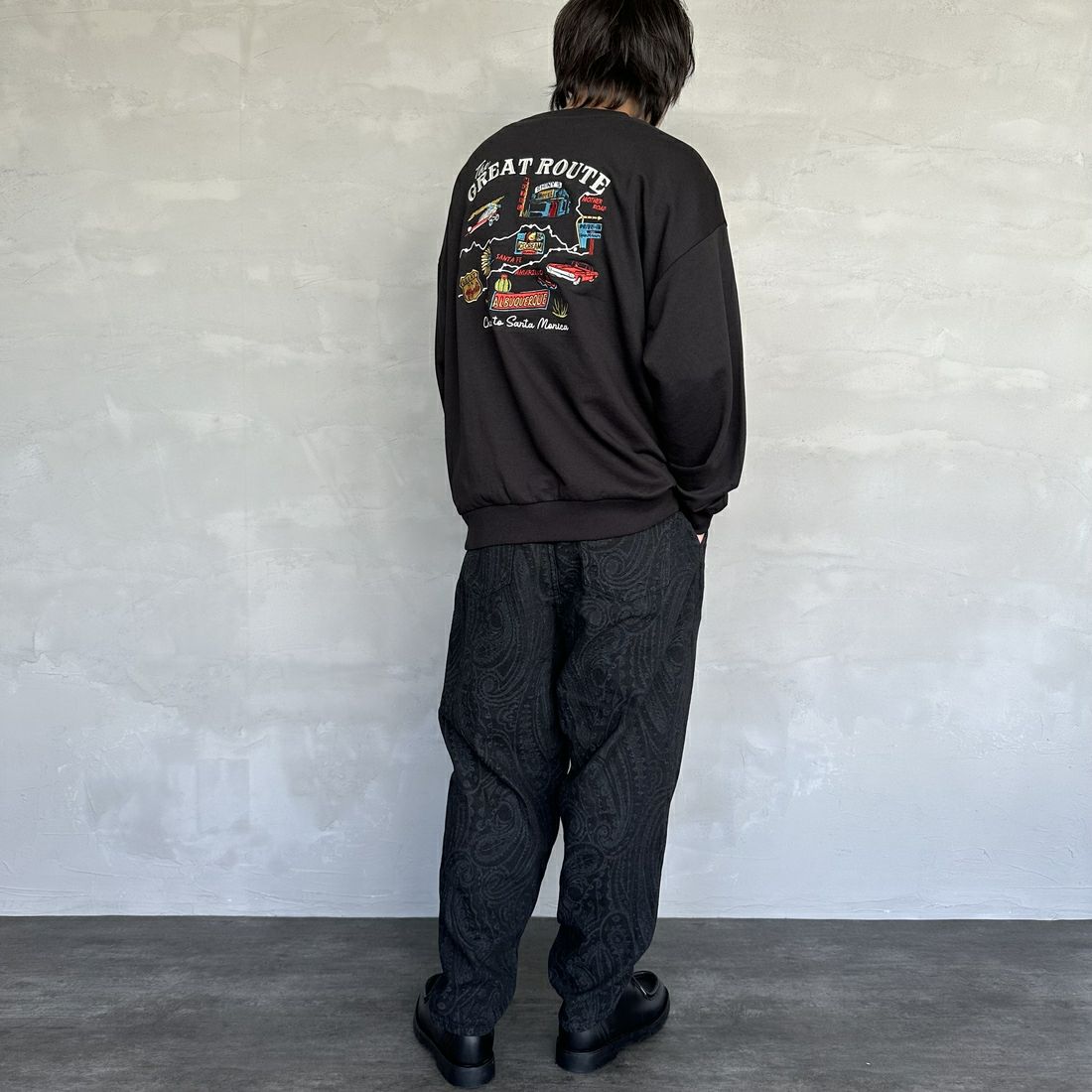 Noir Fabrik [ヌワールファブリック] ペイズリーデニムバルーンパンツ [NF-234-073] BLACK&&モデル身長：173cm 着用サイズ：L&&