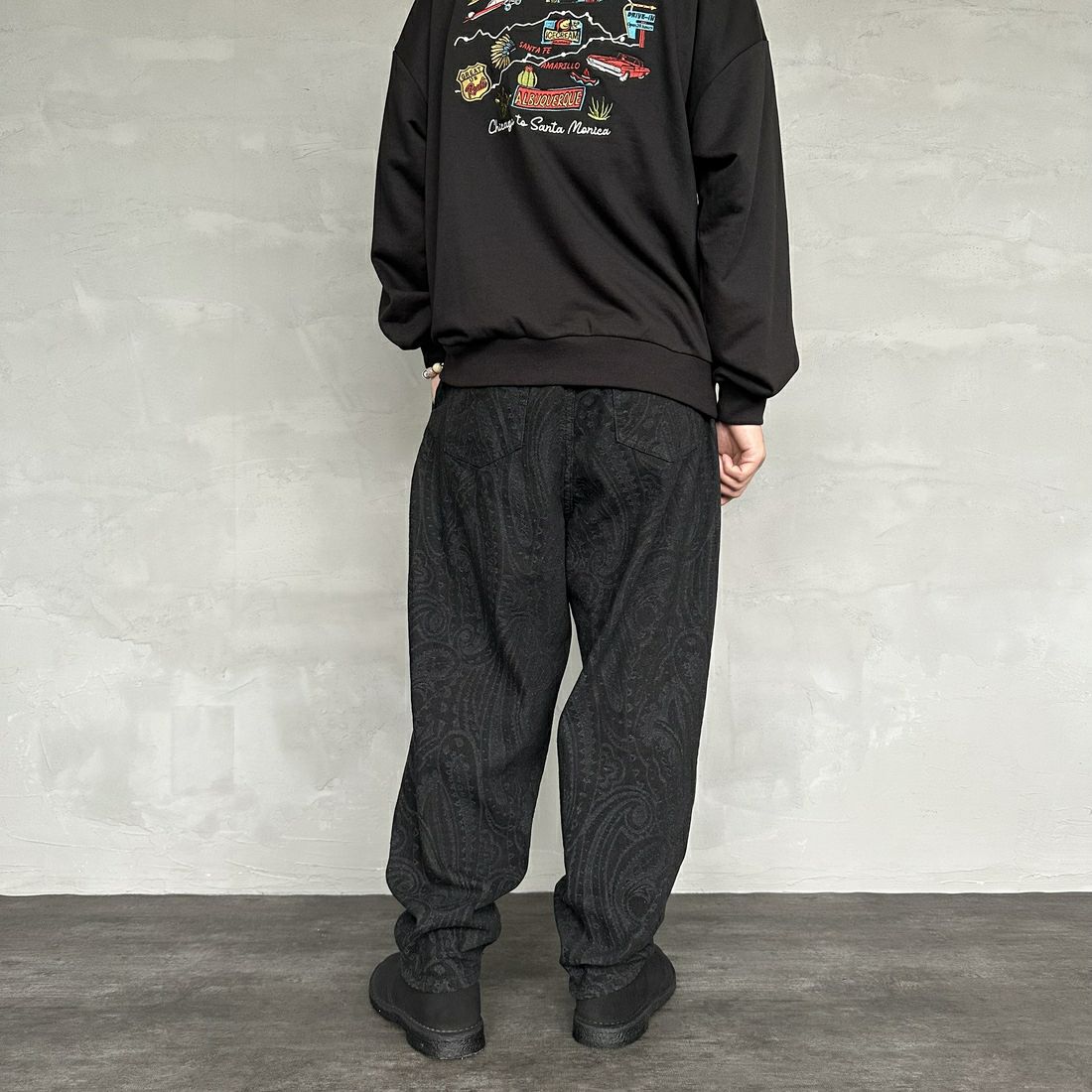 Noir Fabrik [ヌワールファブリック] ペイズリーデニムバルーンパンツ [NF-234-073] BLACK&&モデル身長：173cm 着用サイズ：L&&