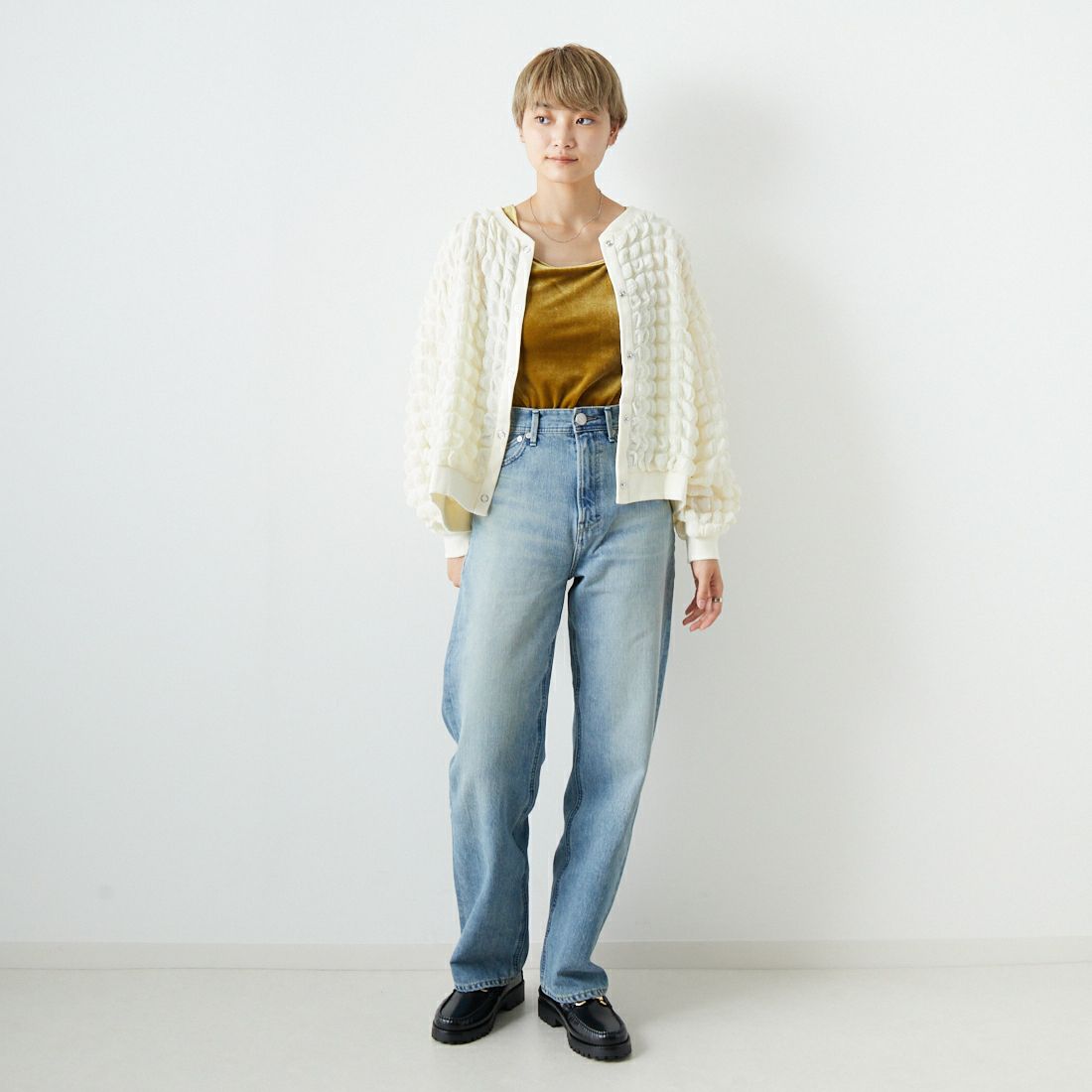 hwyl [ヒュイル] ベロアスクエアタンクトップ [35285610] 33 ﾏｽﾀｰﾄﾞ &&モデル身長：160cm 着用サイズ：2&&