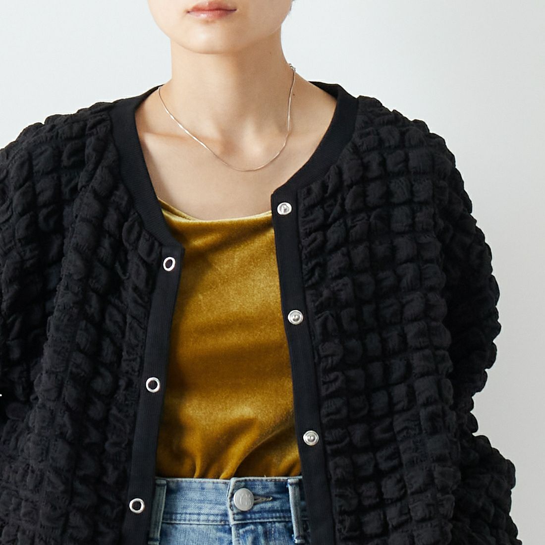 hwyl [ヒュイル] ベロアスクエアタンクトップ [35285610] 33 ﾏｽﾀｰﾄﾞ &&モデル身長：160cm 着用サイズ：2&&