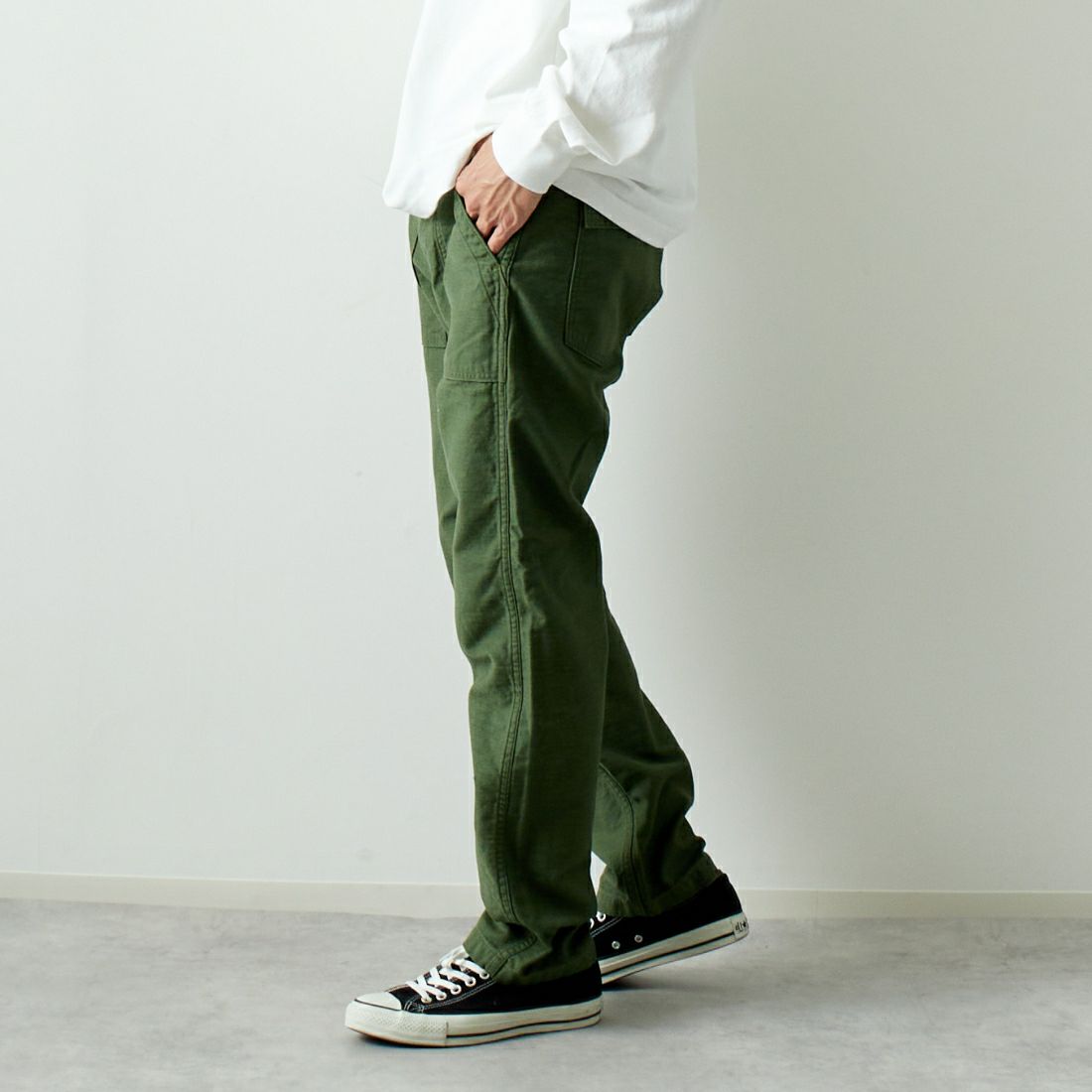 orSlow [オアスロウ] スリムフィット ファティーグパンツ [01-5032] 16 GREEN &&モデル身長：182cm 着用サイズ：2&&