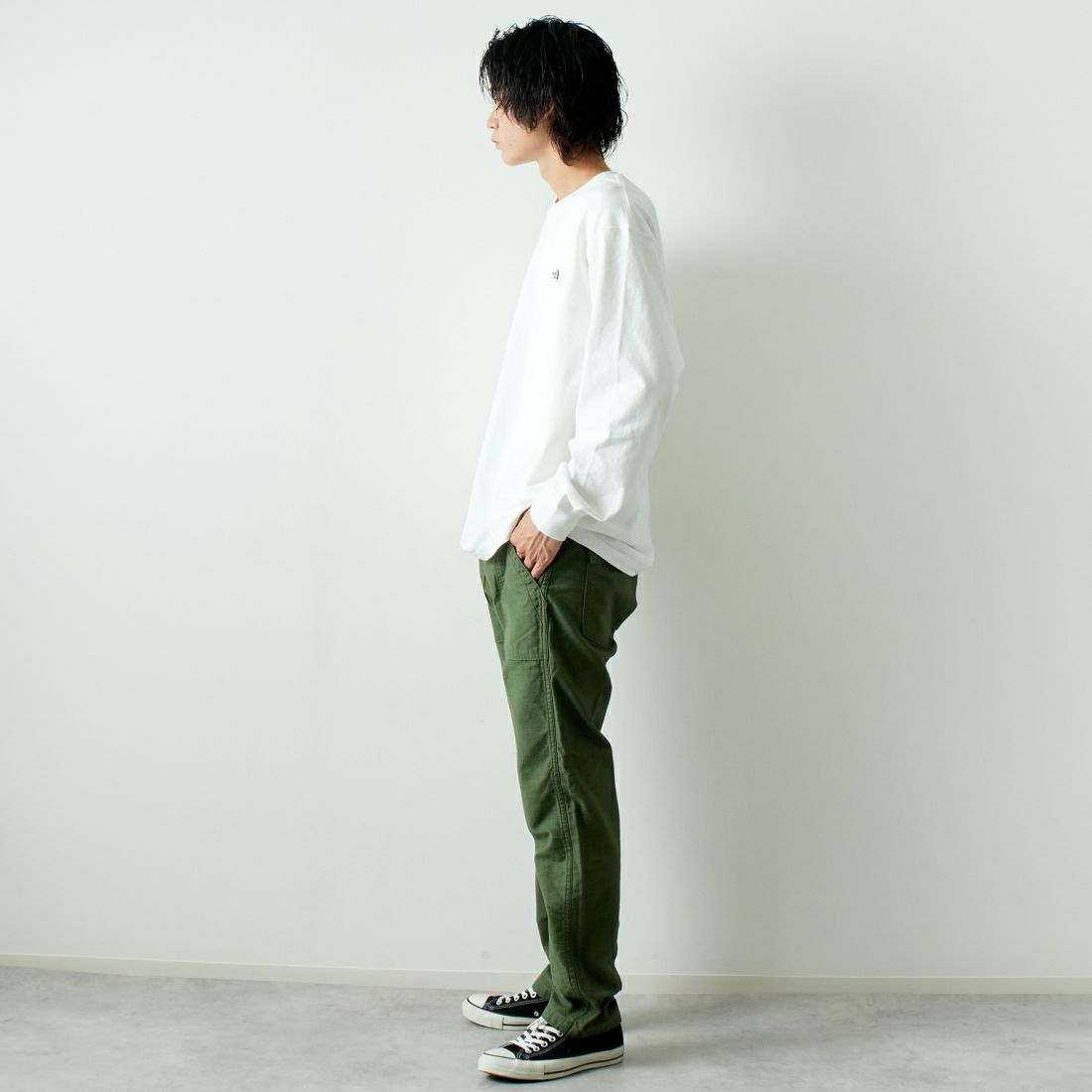 orSlow [オアスロウ] スリムフィット ファティーグパンツ [01-5032] 16 GREEN &&モデル身長：182cm 着用サイズ：2&&
