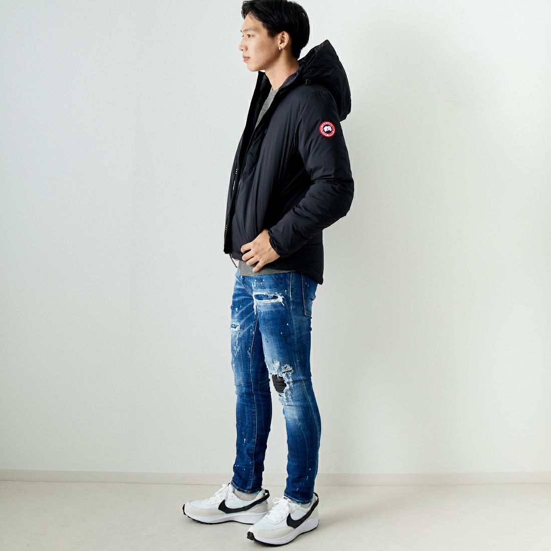 CANADA GOOSE [カナダグース] ロッジフーディ [LODGE-HOODY] 61 BLACK&&モデル身長：179cm 着用サイズ：S&&