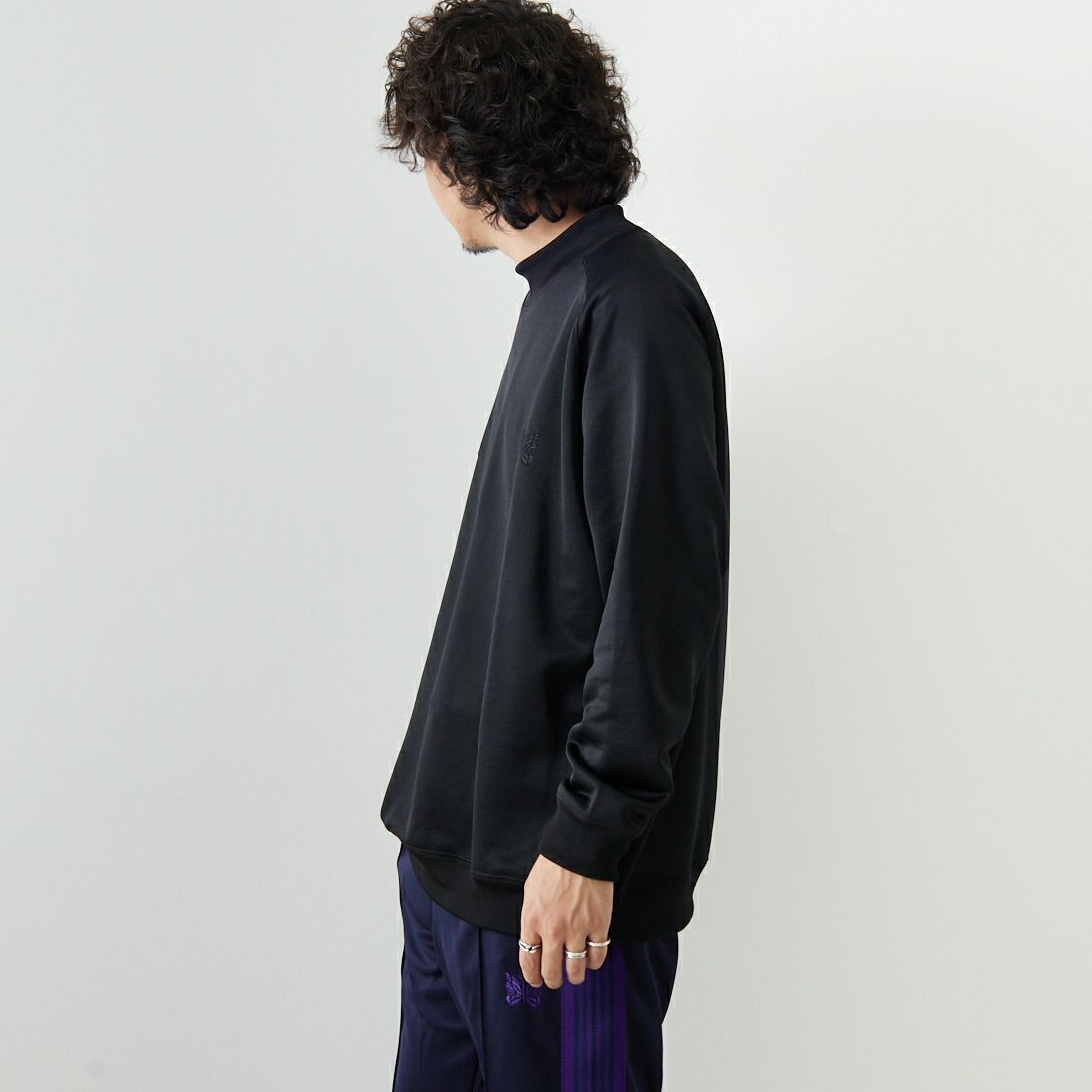 Needles [ニードルズ] ロングスリーブモックネックTシャツ [NS258] C BLACK&&モデル身長：173cm 着用サイズ：L&&