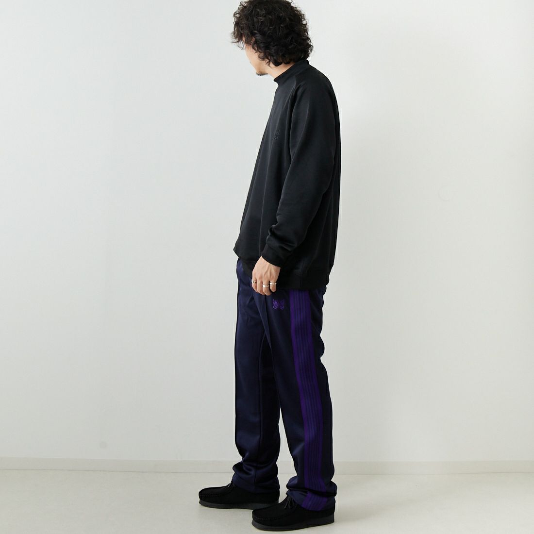 Needles [ニードルズ] ロングスリーブモックネックTシャツ [NS258] C BLACK&&モデル身長：173cm 着用サイズ：L&&