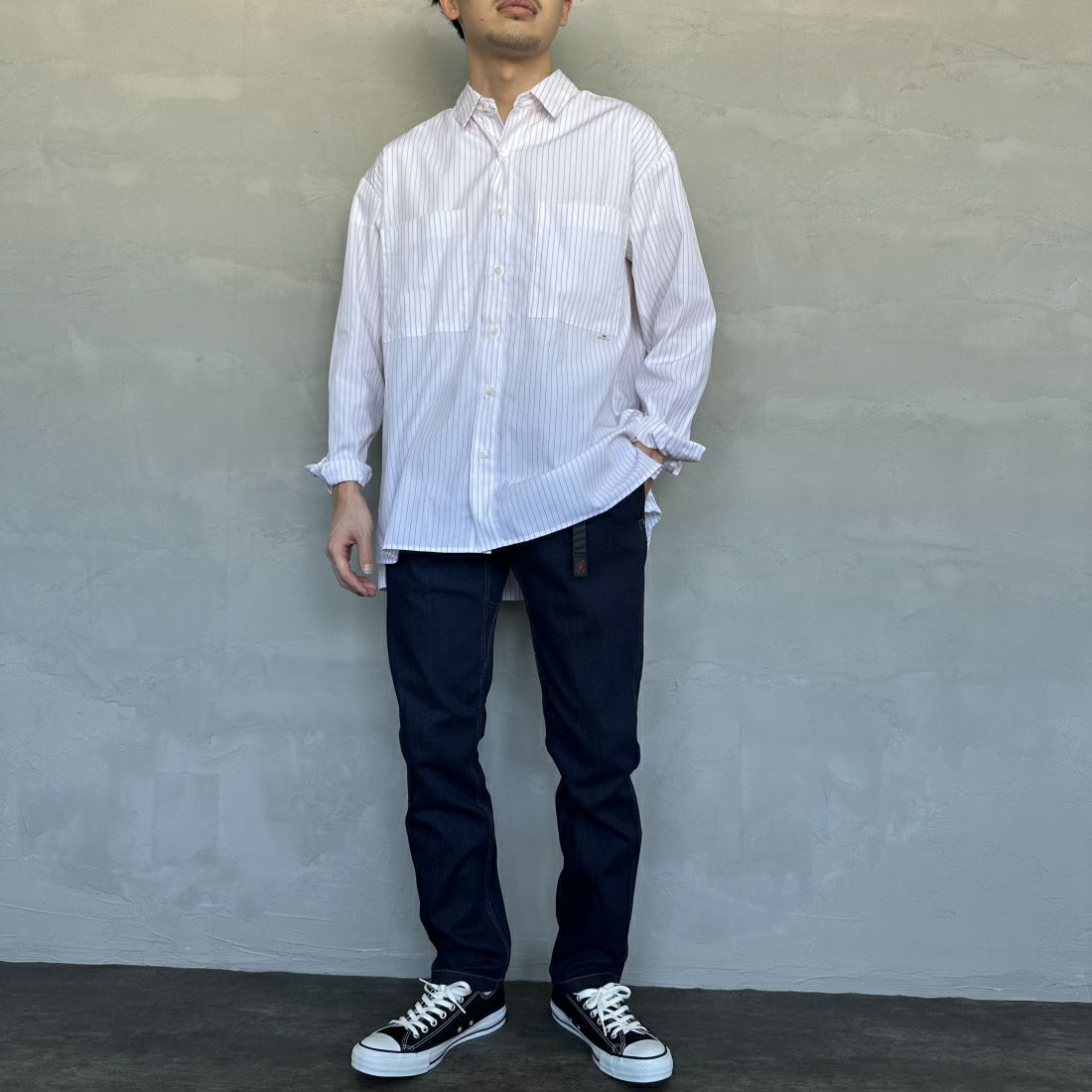 GRAMiCCi [グラミチ] ストレッチデニムNNパンツ タイトクロップド [G113-OGSD] ONE WASH &&モデル身長：168cm 着用サイズ：M&&