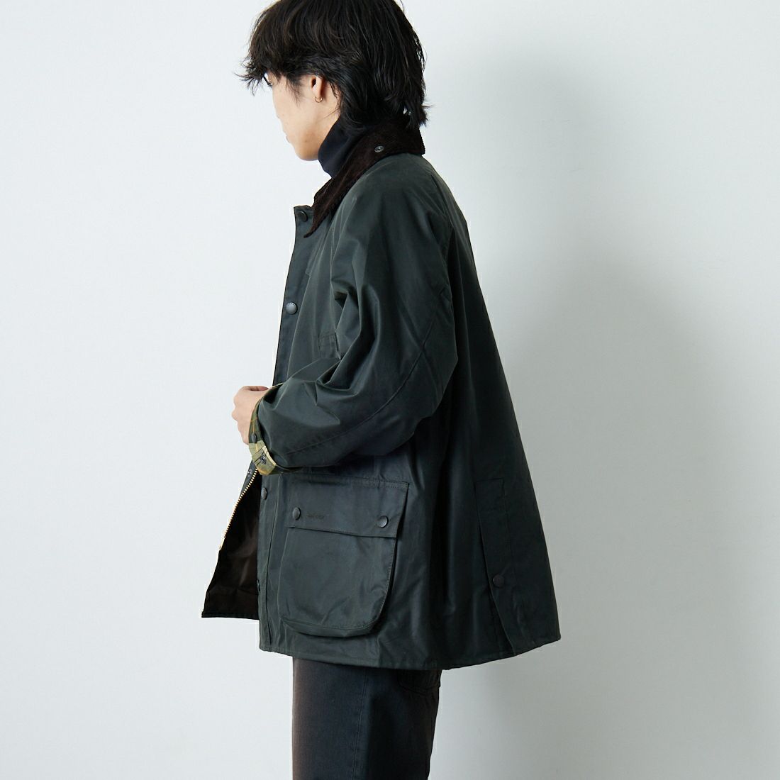 Barbour [バブアー] BEDALE/ビデイル ワックス コットン ブルゾン(オーバーサイズ フィット) [MWX1679] SG91 &&モデル身長：179cm 着用サイズ：38&&