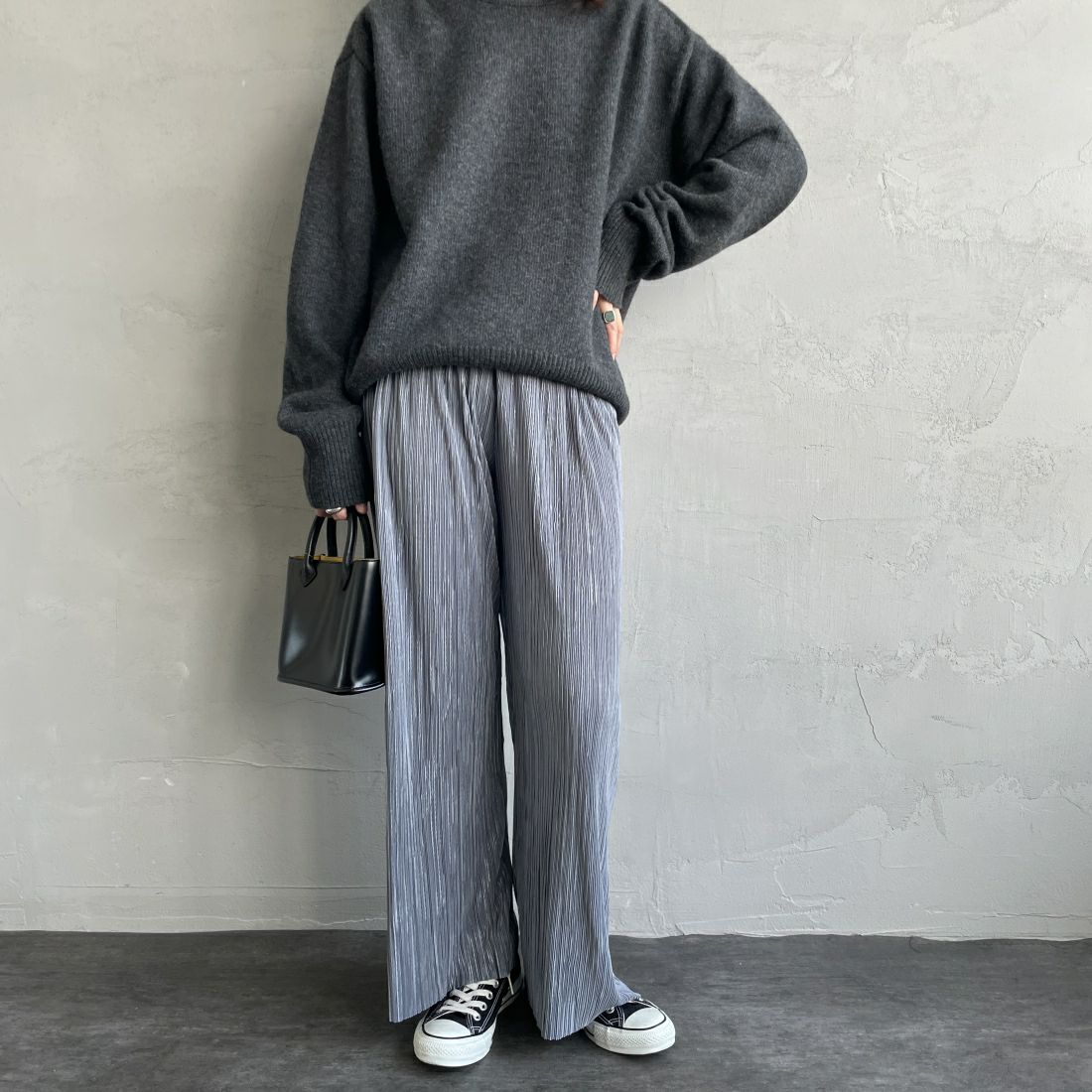 Jf Ready Made [ジェイエフレディメイド] プリーツイージーパンツ [35286561-JF] ｸﾞﾚｰ&&モデル身長：158cm　着用サイズ：F&&