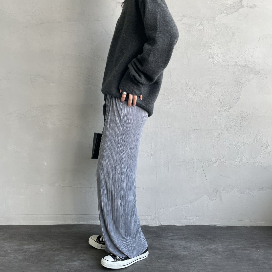 Jf Ready Made [ジェイエフレディメイド] プリーツイージーパンツ [35286561-JF] ｸﾞﾚｰ&&モデル身長：158cm　着用サイズ：F&&