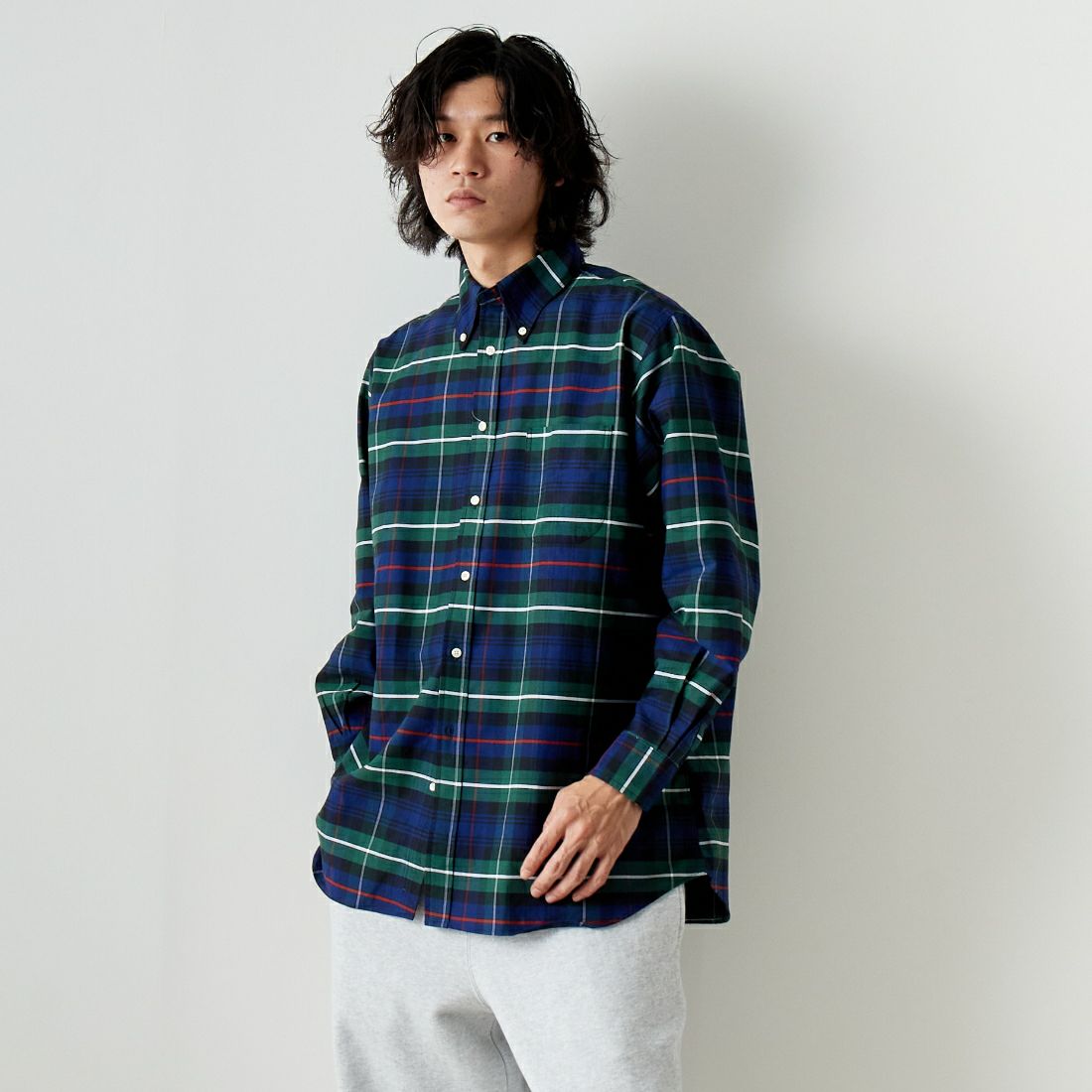 INDIVIDUALIZED SHIRTS [インディビジュアライズド シャツ] 別注 ワイドチェックシャツ [IS200009000-JF] I70MOP &&モデル身長：182cm 着用サイズ：16H&&
