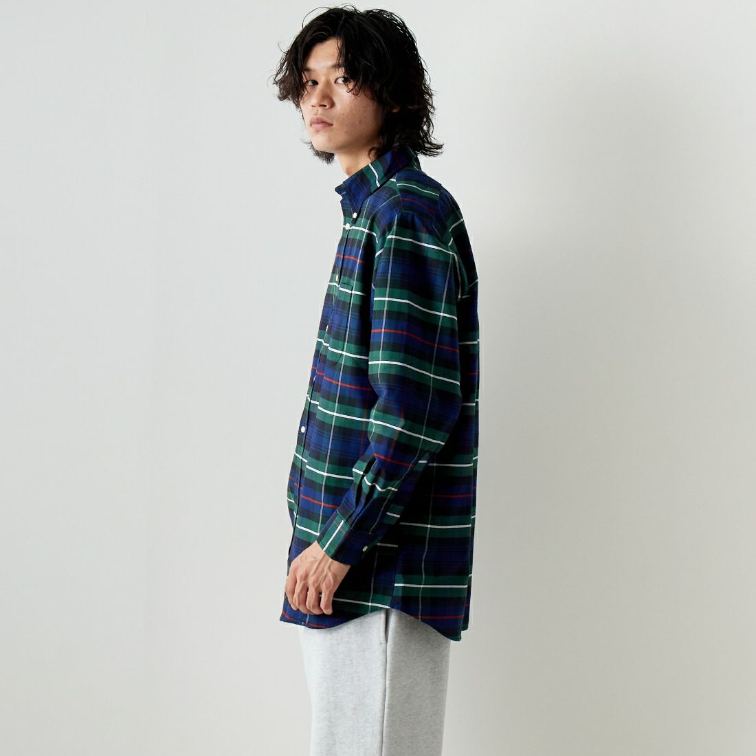 INDIVIDUALIZED SHIRTS [インディビジュアライズド シャツ] 別注 ワイドチェックシャツ [IS200009000-JF] I70MOP &&モデル身長：182cm 着用サイズ：16H&&