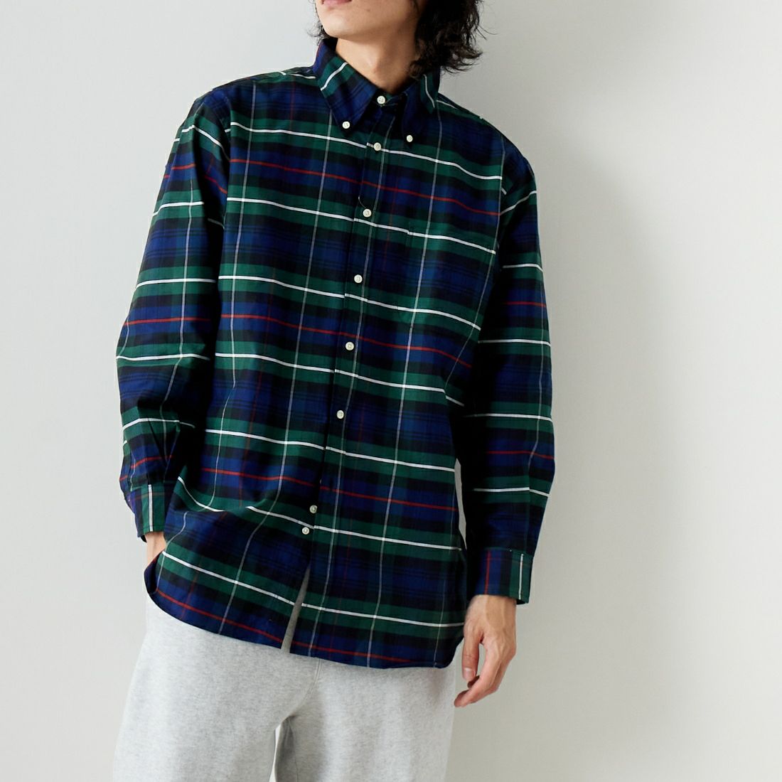 INDIVIDUALIZED SHIRTS [インディビジュアライズド シャツ] 別注 ワイドチェックシャツ [IS200009000-JF] I70MOP &&モデル身長：182cm 着用サイズ：16H&&
