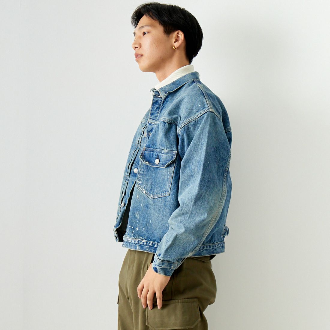 orSlow [オアスロウ] 別注 TYPE1 40Sプリーツフロントデニムジャケット [83-6011-JF] 97 DENIM U &&モデル身長：179cm 着用サイズ：5&&