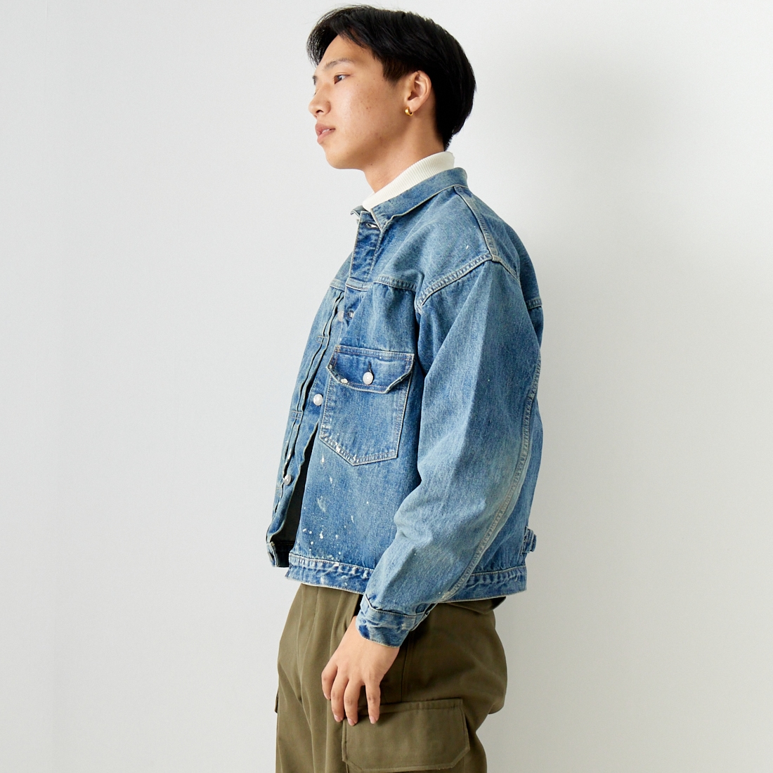 orSlow [オアスロウ] 別注 TYPE1 40Sプリーツフロントデニムジャケット [83-6011-JF] 97 DENIM U &&モデル身長：179cm 着用サイズ：5&&