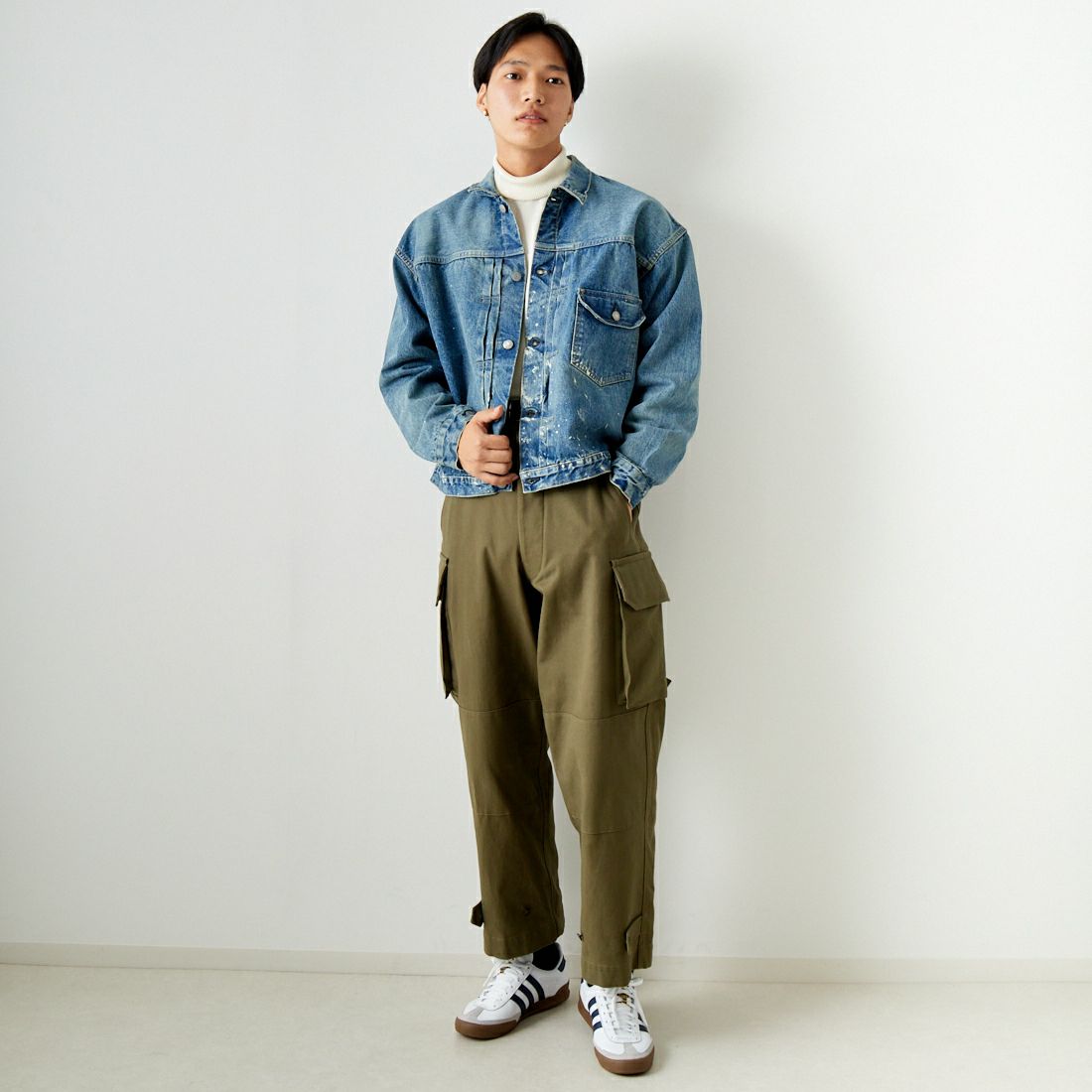 orSlow [オアスロウ] 別注 TYPE1 40Sプリーツフロントデニムジャケット [83-6011-JF] 97 DENIM U &&モデル身長：179cm 着用サイズ：5&&