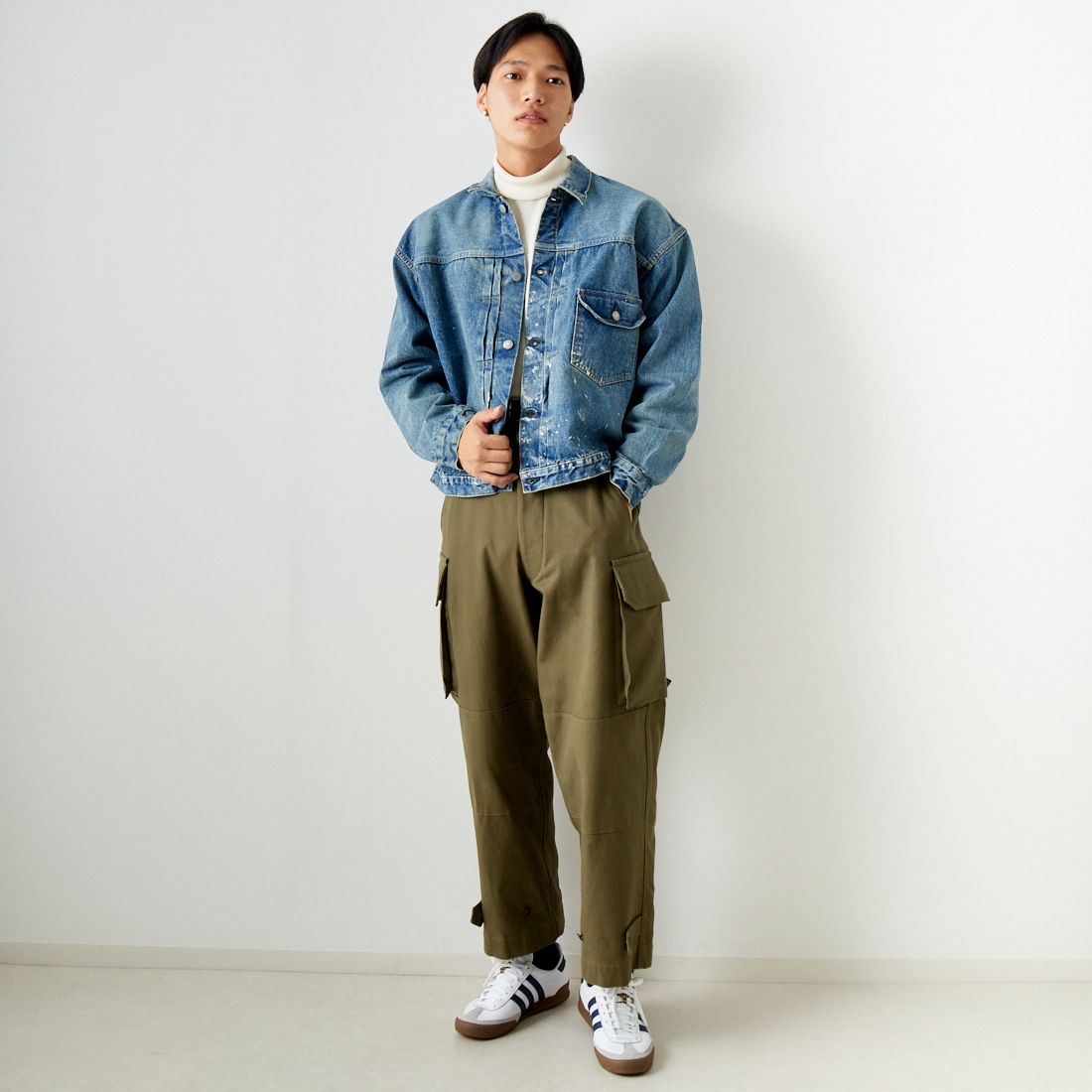 orSlow [オアスロウ] 別注 TYPE1 40Sプリーツフロントデニムジャケット [83-6011-JF] 97 DENIM U &&モデル身長：179cm 着用サイズ：5&&