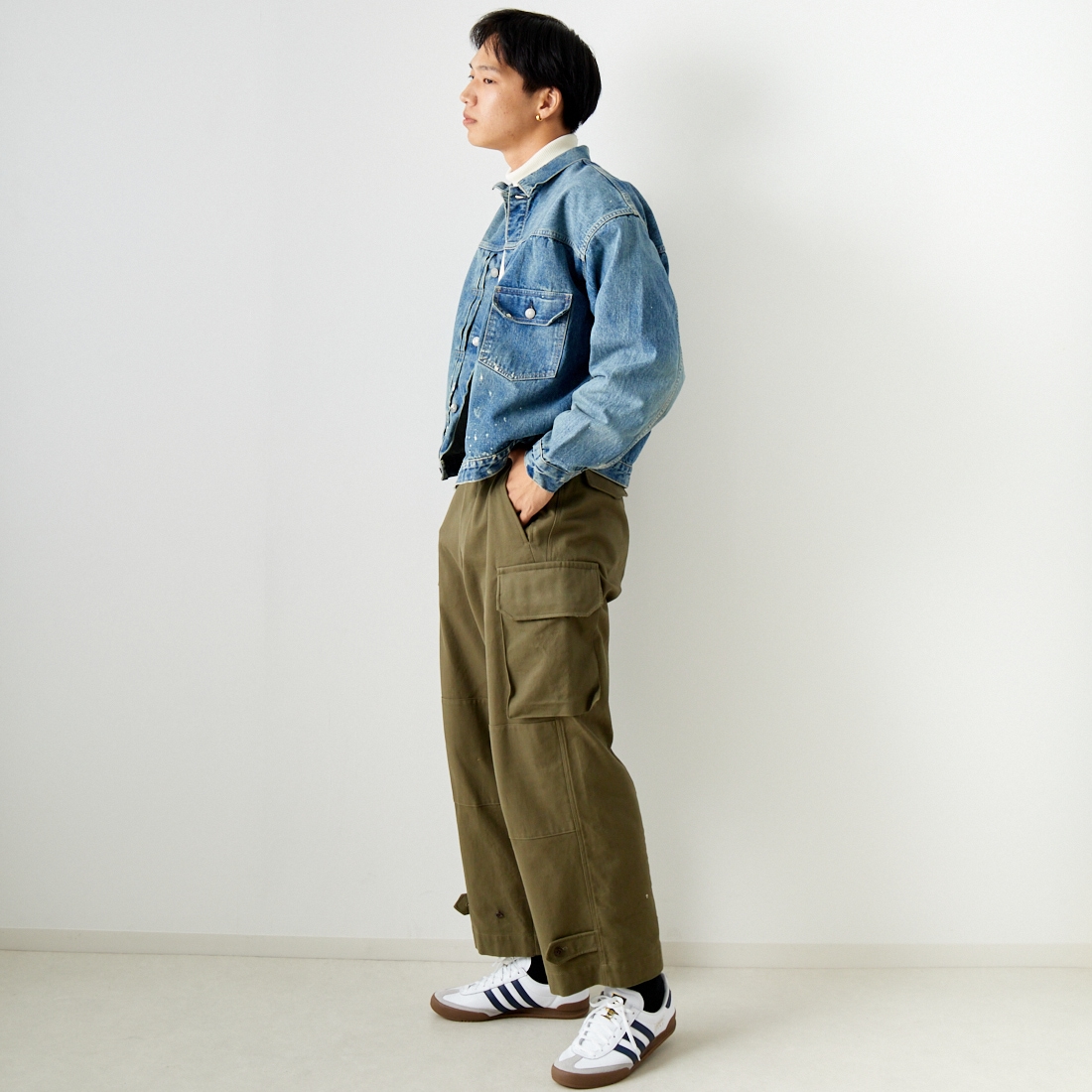 orSlow [オアスロウ] 別注 TYPE1 40Sプリーツフロントデニムジャケット [83-6011-JF] 97 DENIM U &&モデル身長：179cm 着用サイズ：5&&