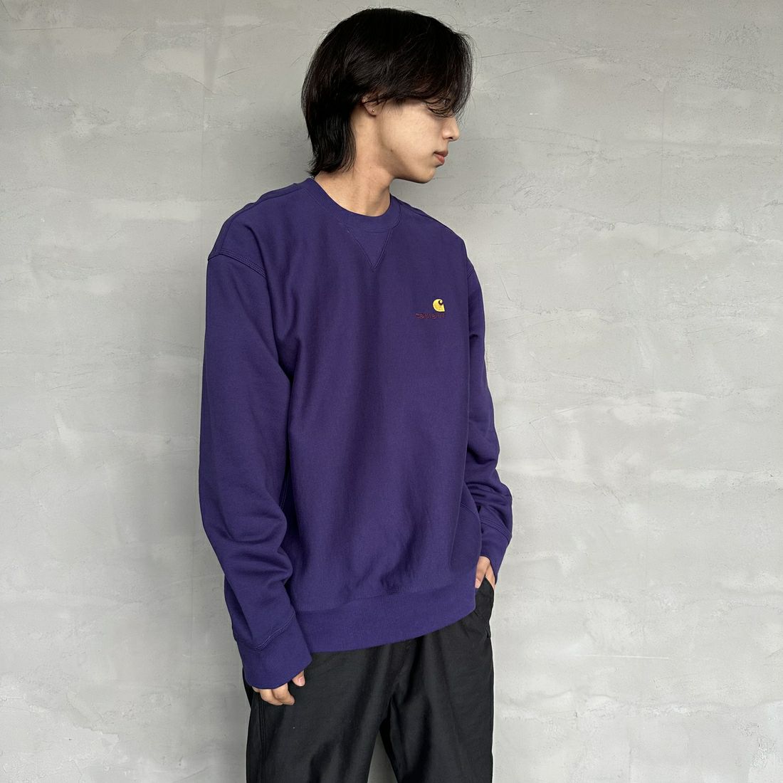 carhartt WIP [カーハートダブリューアイピー] アメリカンスクリプトスウェット [I025475] AURA &&モデル身長：179cm 着用サイズ：L&&