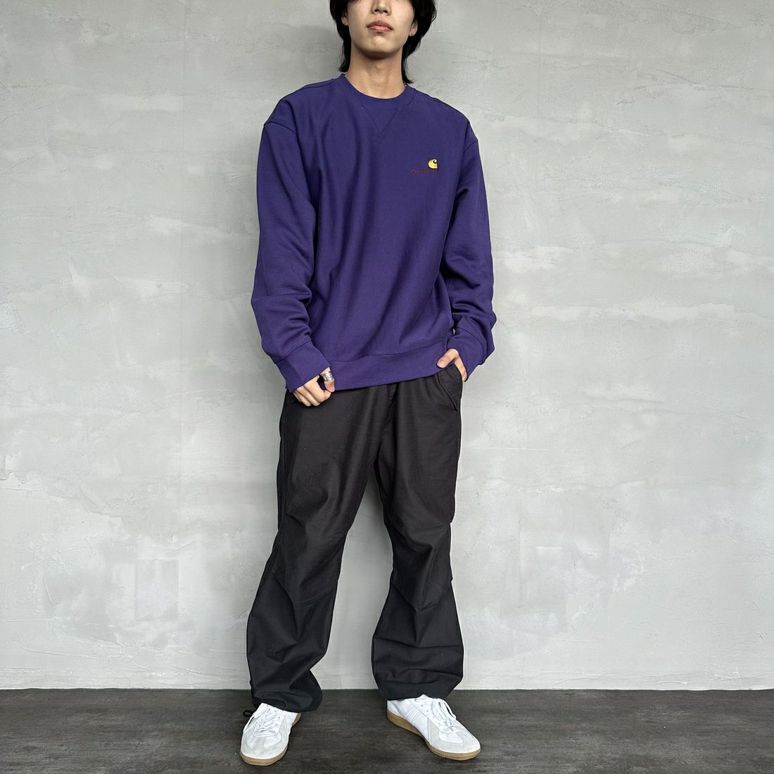 carhartt WIP [カーハートダブリューアイピー] アメリカンスクリプトスウェット [I025475] AURA &&モデル身長：179cm 着用サイズ：L&&