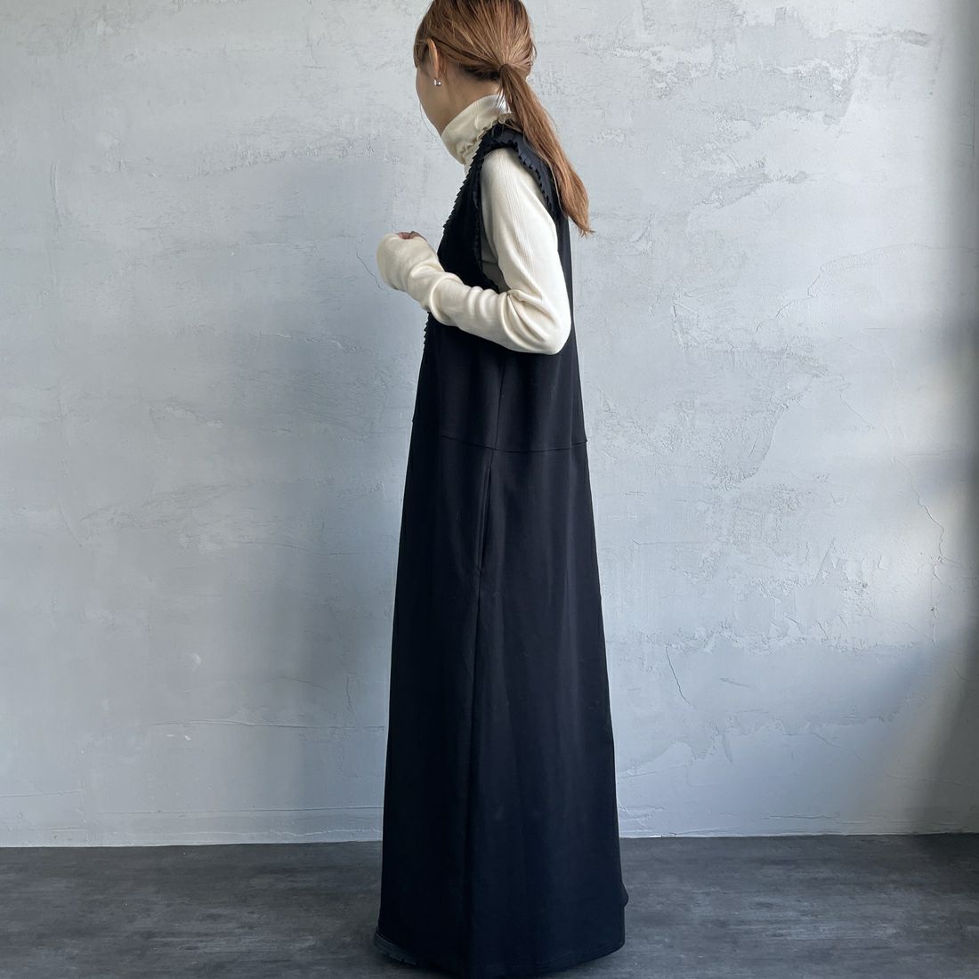 USINE [ユジーヌ] プリーツカットソージャンスカ [2410401] BLACK &&モデル身長：156cm 着用サイズ：F&&