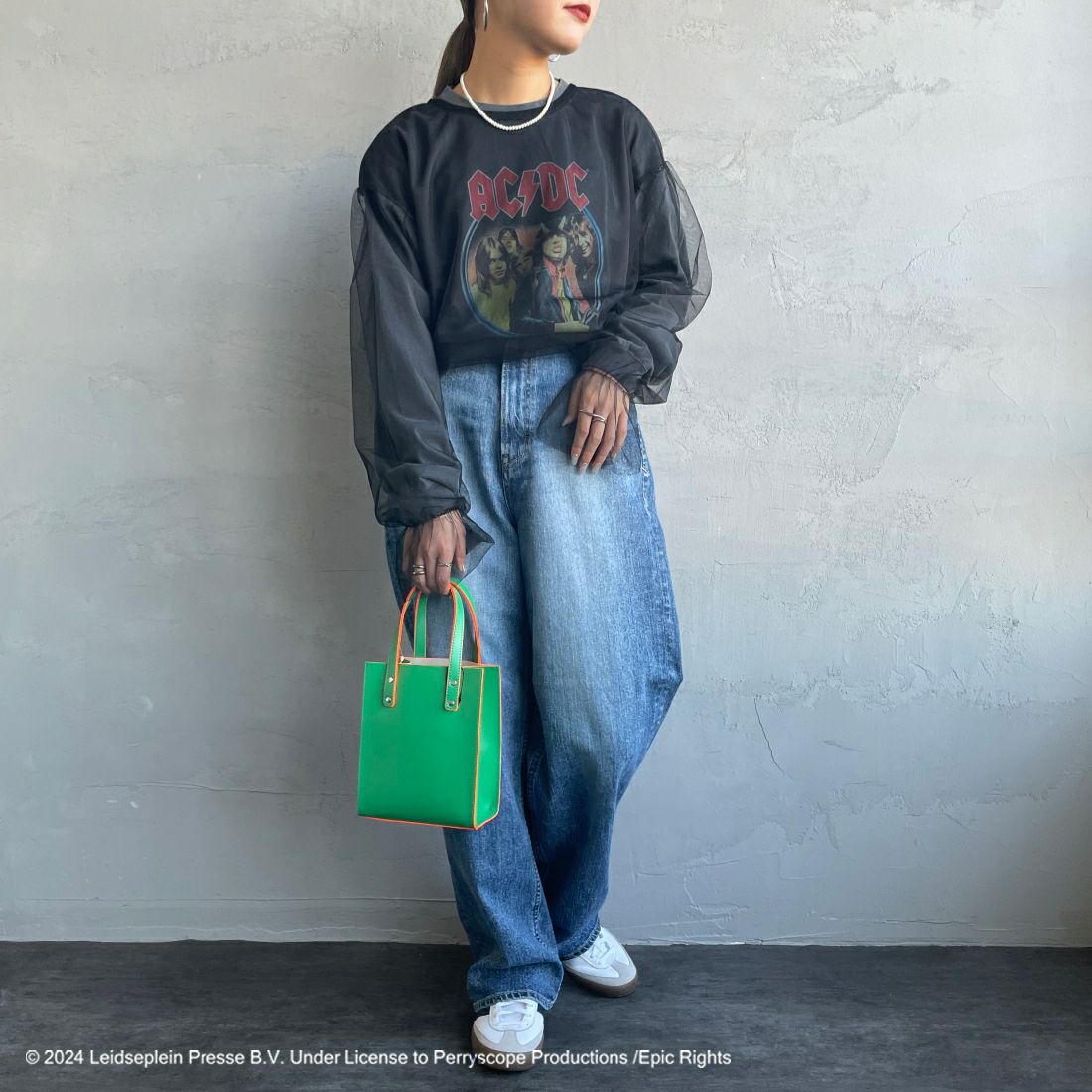 GOOD ROCK SPEED [グッドロックスピード] 別注 AC/DC ロゴプリントロングスリーブTシャツ [INTN-001-JF] BLACK &&モデル身長：156cm 着用サイズ：S&&